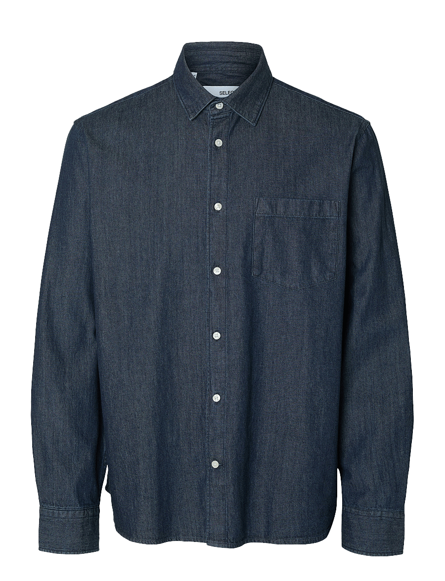 Selected - SLMCLAUS-CARLO REG DENIM LS SHIRT NOOS - denim shirts - dark blue denim - 1