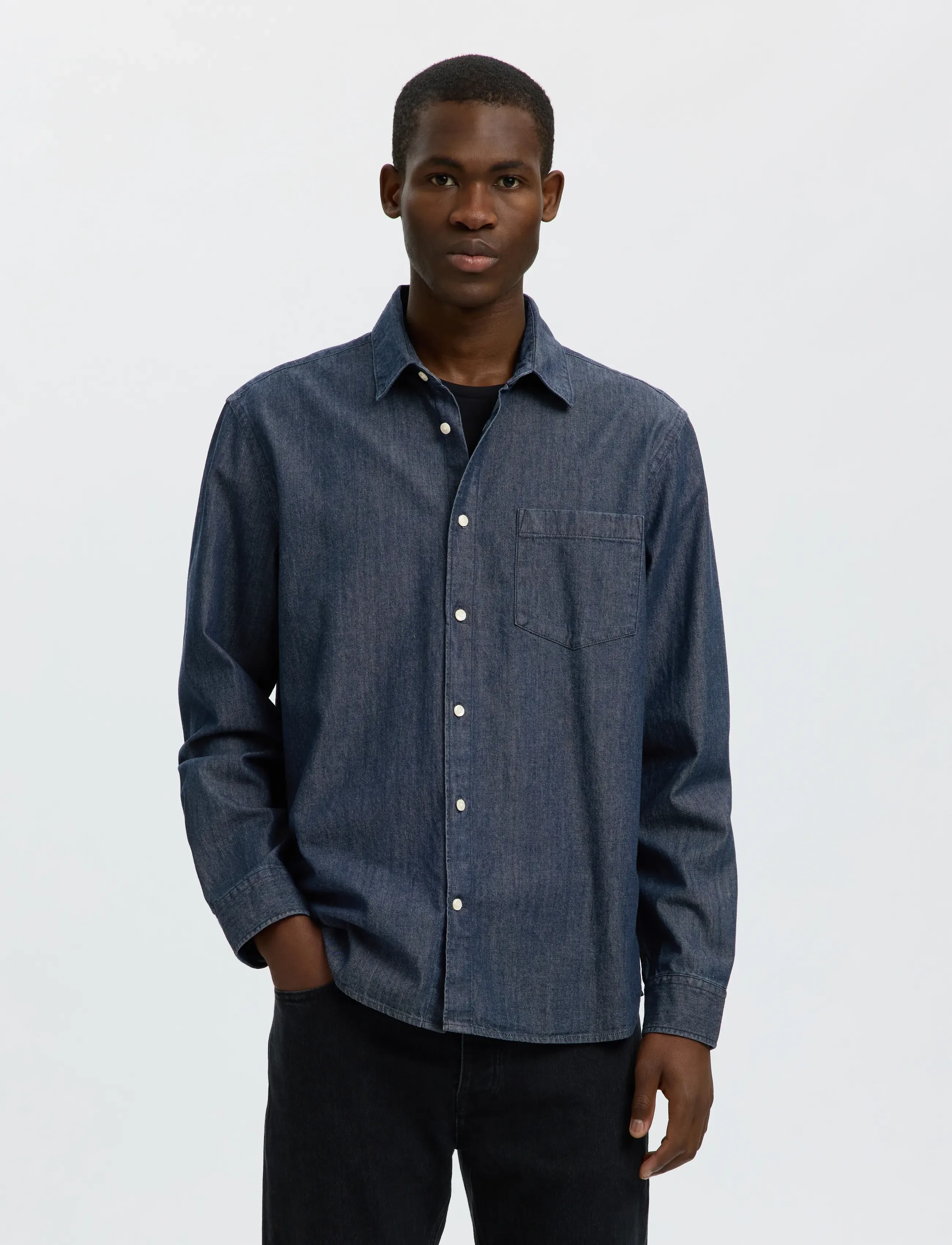 Selected SLHREGCARLO DENIM LS SHIRT NOOS - Skjortor - DARK BLUE DENIM / navy