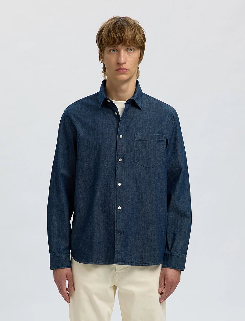 Selected - SLHREGCARLO DENIM LS SHIRT NOOS - jeanshemden - dark blue denim - 0