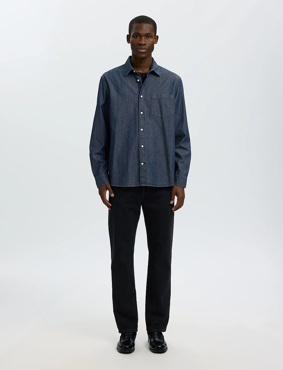 Selected - SLMCLAUS-CARLO REG DENIM LS SHIRT NOOS - denim shirts - dark blue denim - 3