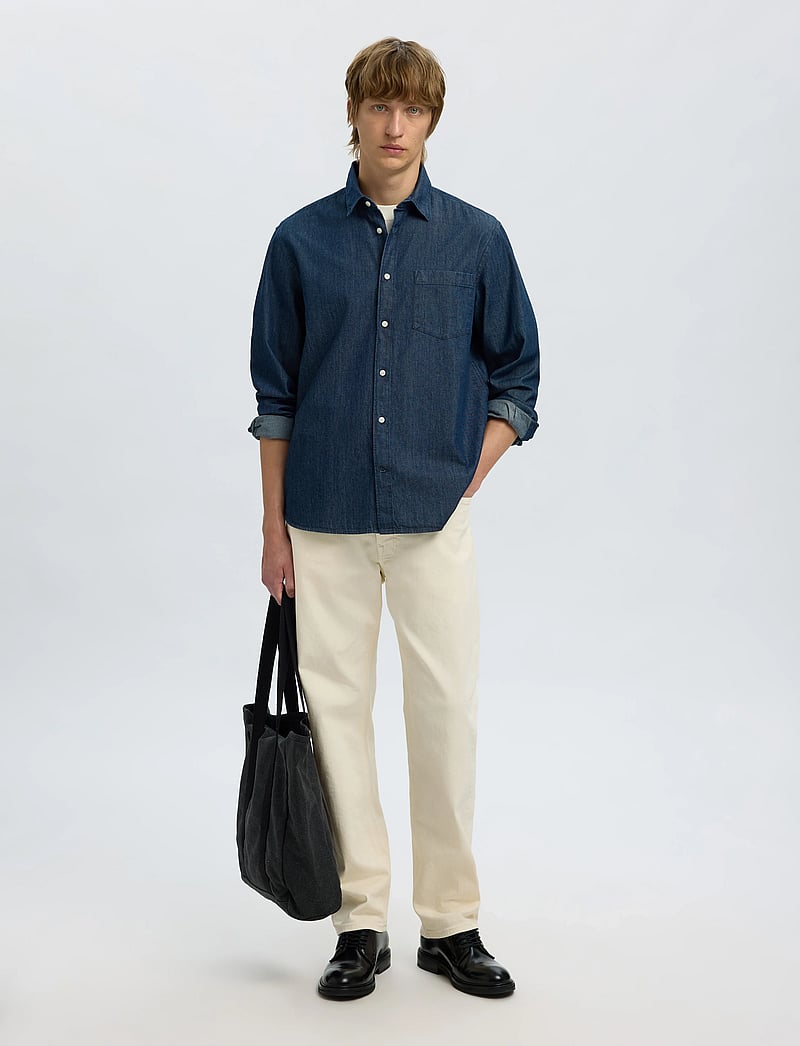 Selected - SLHREGCARLO DENIM LS SHIRT NOOS - jeanshemden - dark blue denim - 4