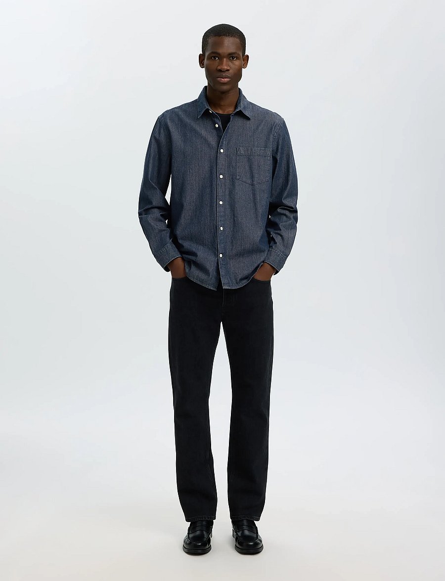 Selected - SLMCLAUS-CARLO REG DENIM LS SHIRT NOOS - denim shirts - dark blue denim - 5