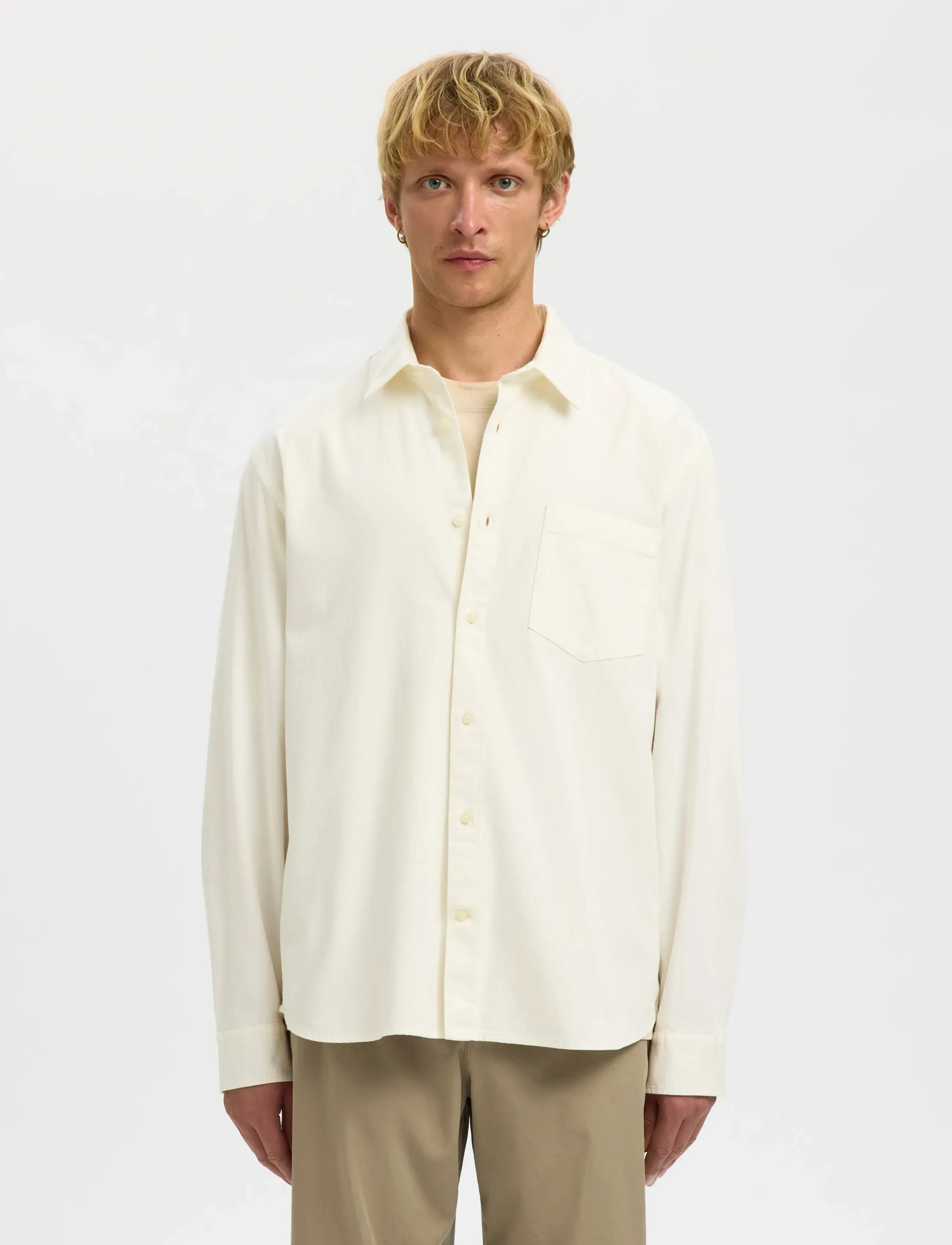 Selected SLMREGCLAUS CARLO DENIM LS SHIRT NOOS - Jeanshemden - ECRU / cream
