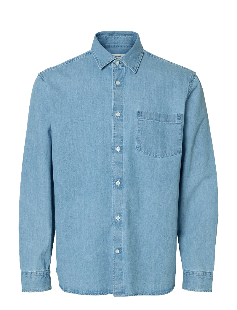 Selected - SLHREGCARLO DENIM LS SHIRT NOOS - teksasärgid - light blue denim - 1
