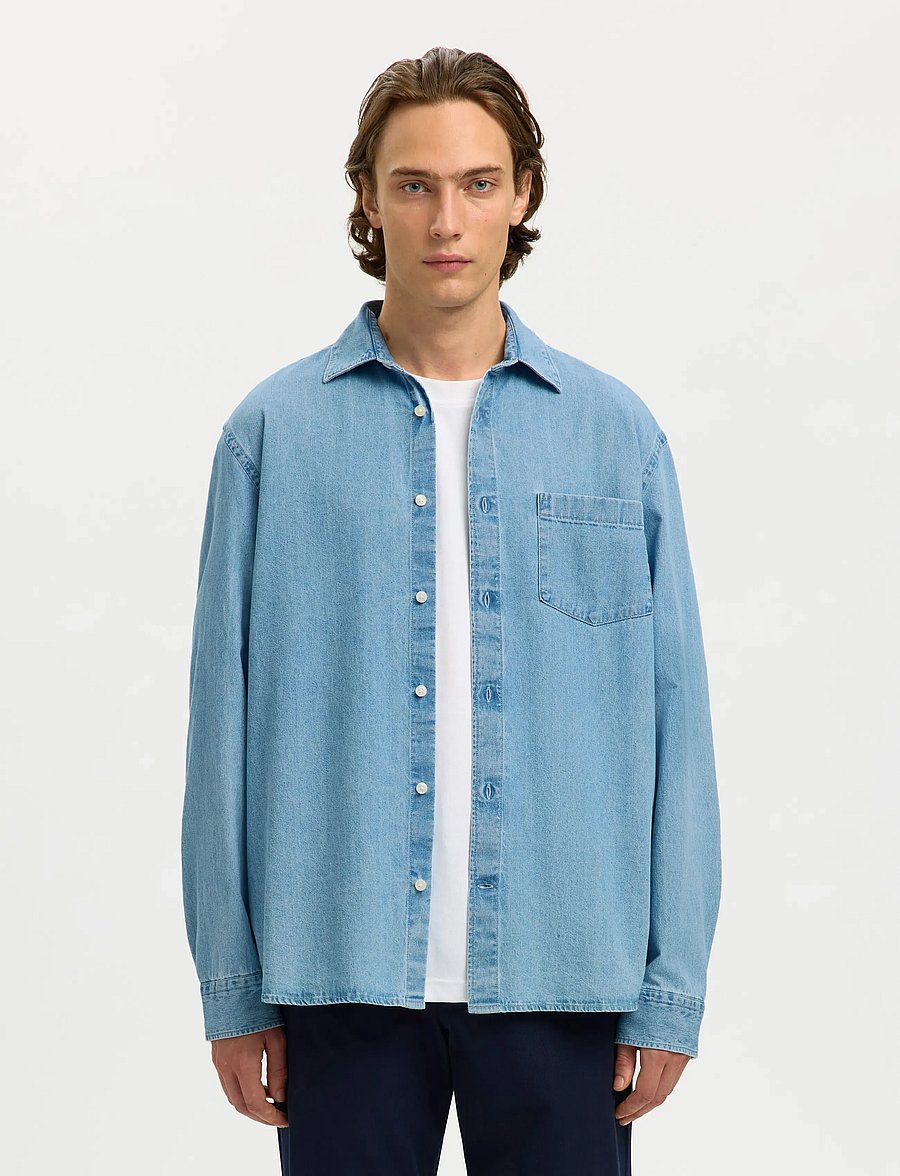 Selected - SLMCLAUS-CARLO REG DENIM LS SHIRT NOOS - jeanshemden - light blue denim - 0