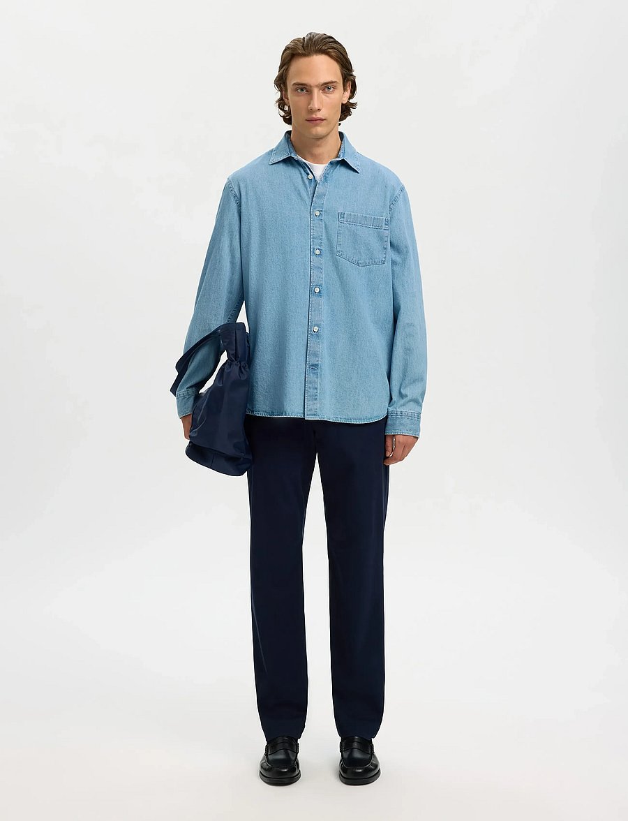 Selected - SLMCLAUS-CARLO REG DENIM LS SHIRT NOOS - jeanshemden - light blue denim - 4
