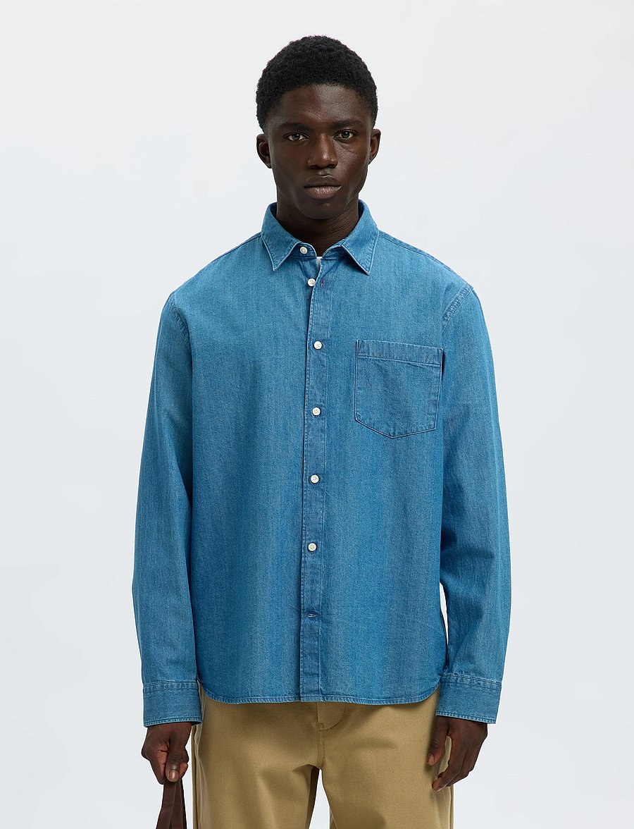Selected - SLMCLAUS-CARLO REG DENIM LS SHIRT NOOS - denim shirts - medium blue denim - 0