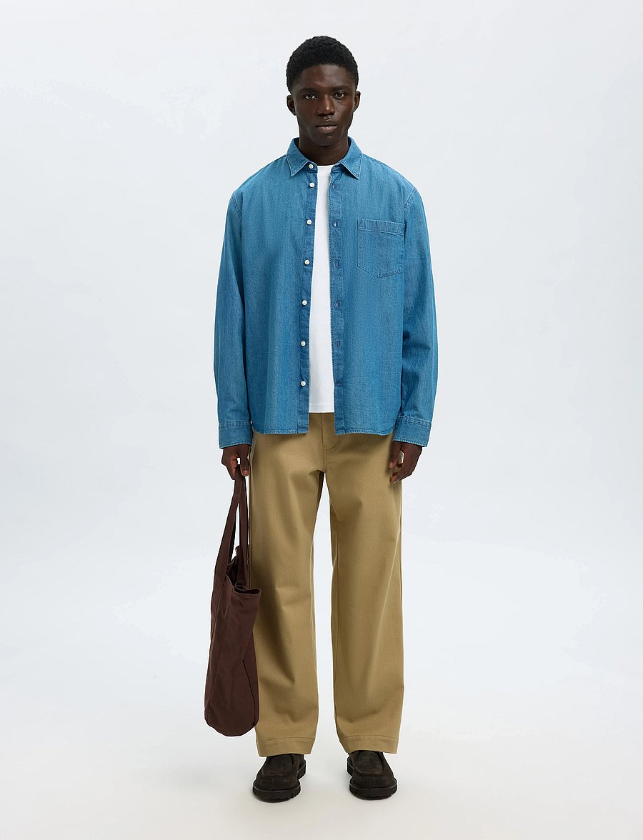 Selected - SLMCLAUS-CARLO REG DENIM LS SHIRT NOOS - denim shirts - medium blue denim - 3