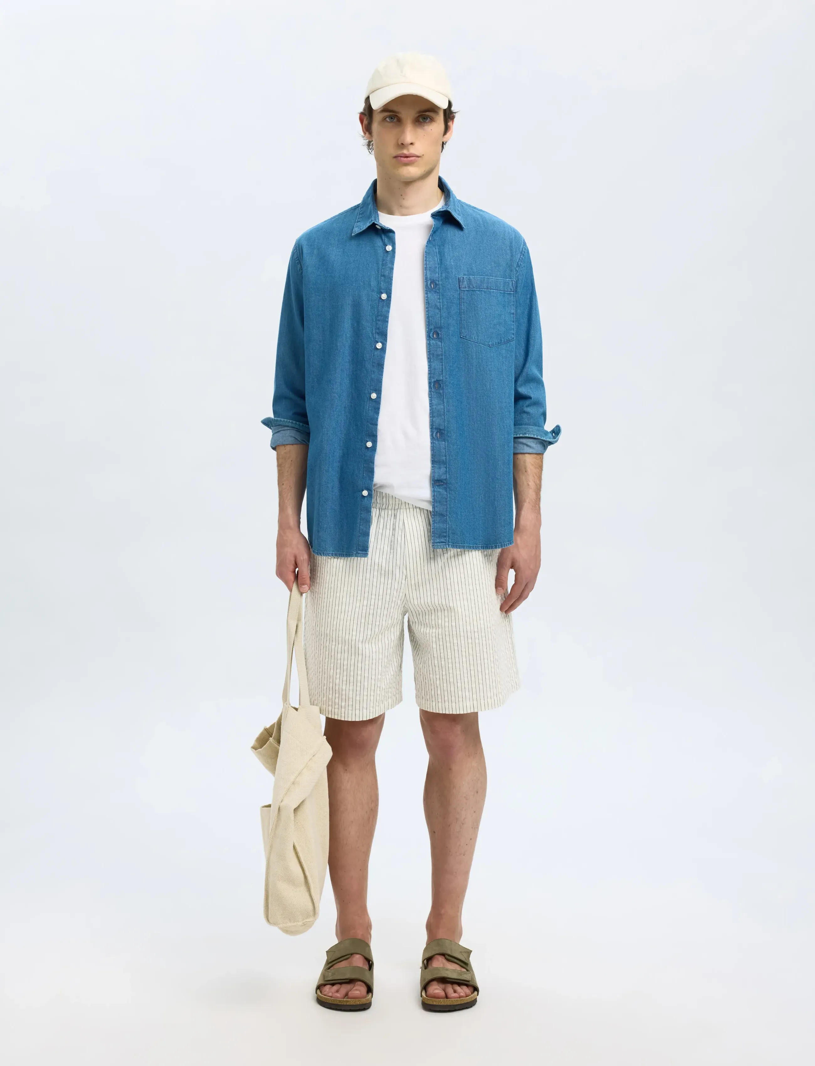 SELECTED Slhloose-Ace Seersucker String Shorts herr – bild 3