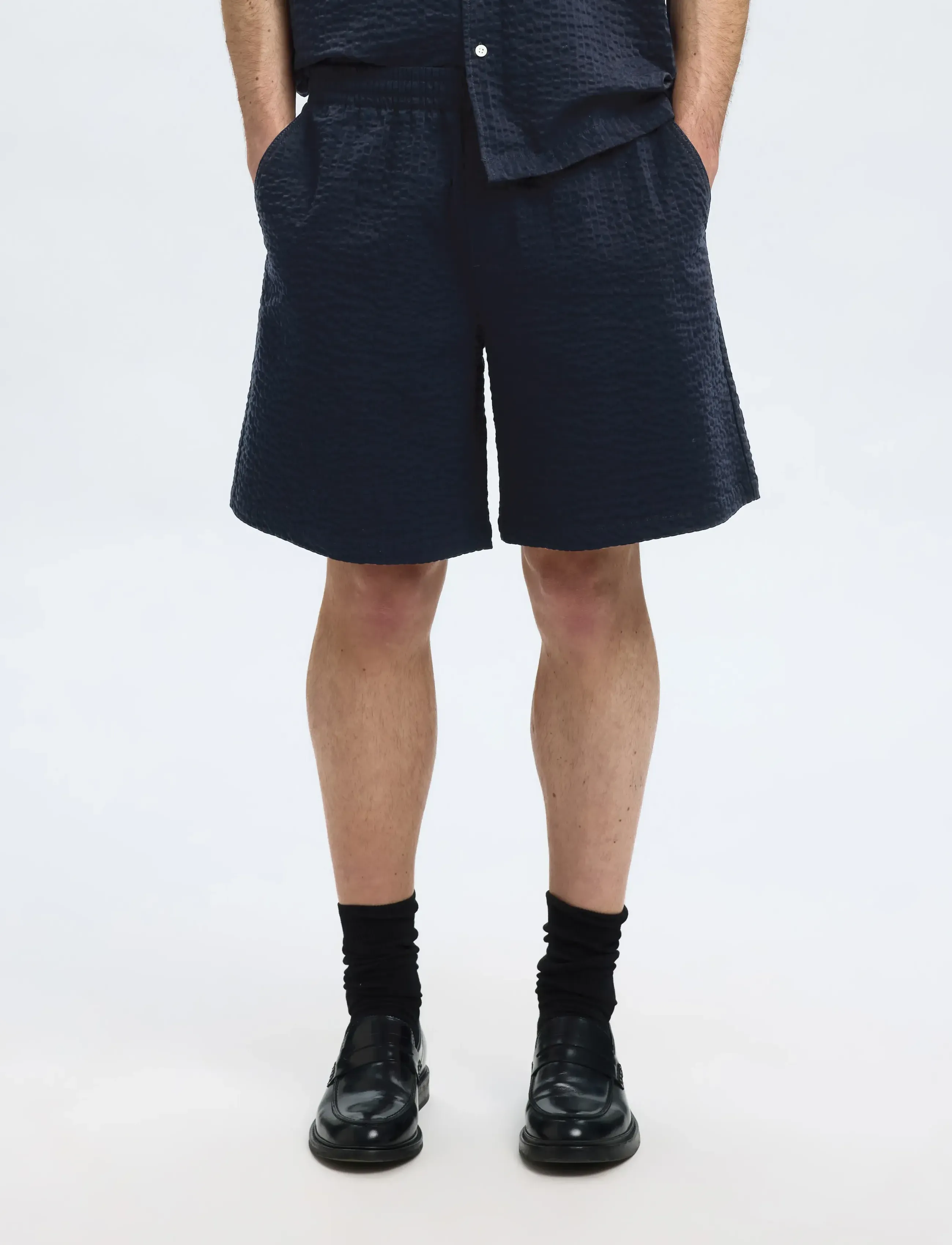 Selected SLHLOOSE-ACE SEERSUCKER STRING SHORTS - Kollektionen - SKY CAPTAIN / navy