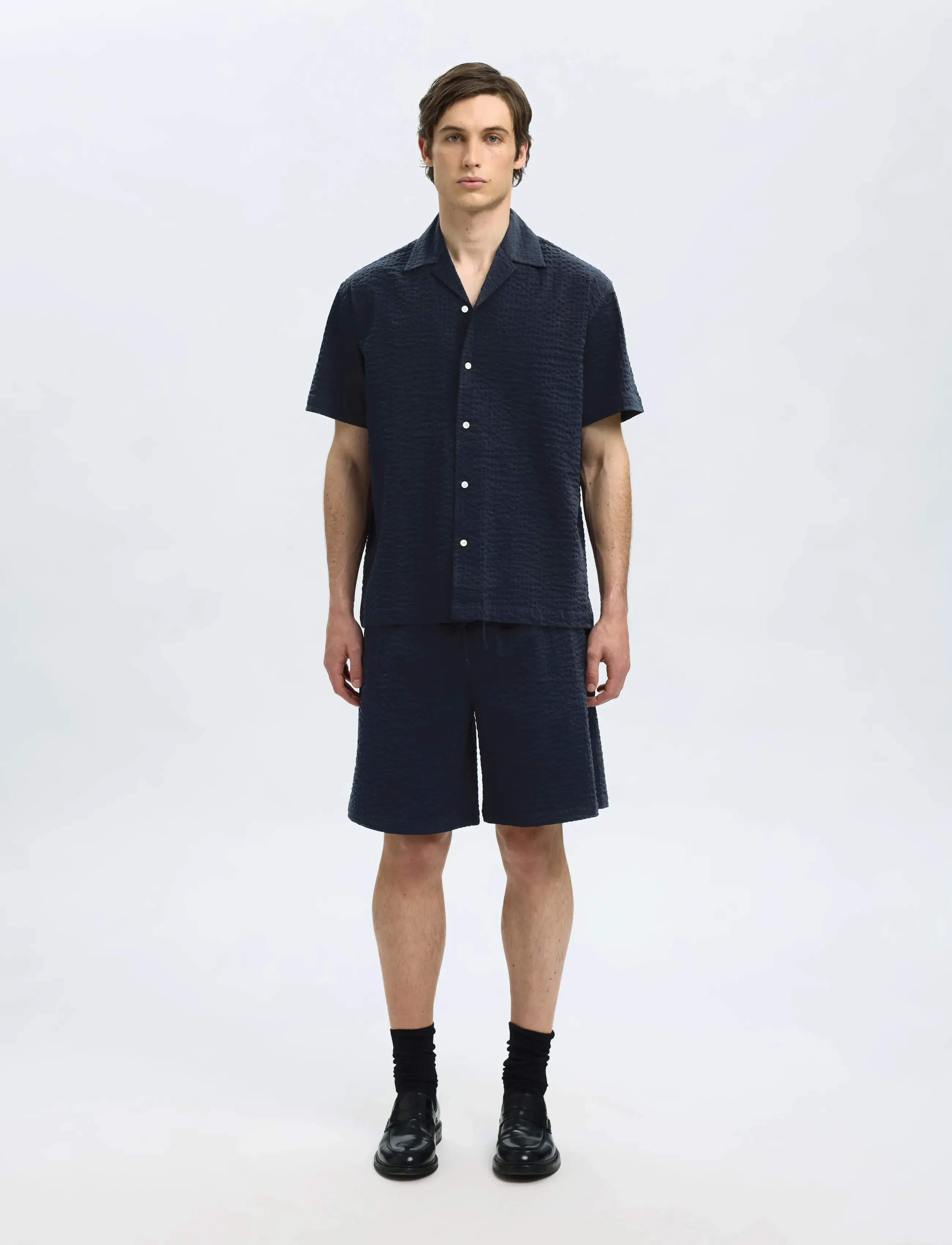 Selected - SLHLOOSE-ACE SEERSUCKER STRING SHORTS - casual shorts - sky captain - 4