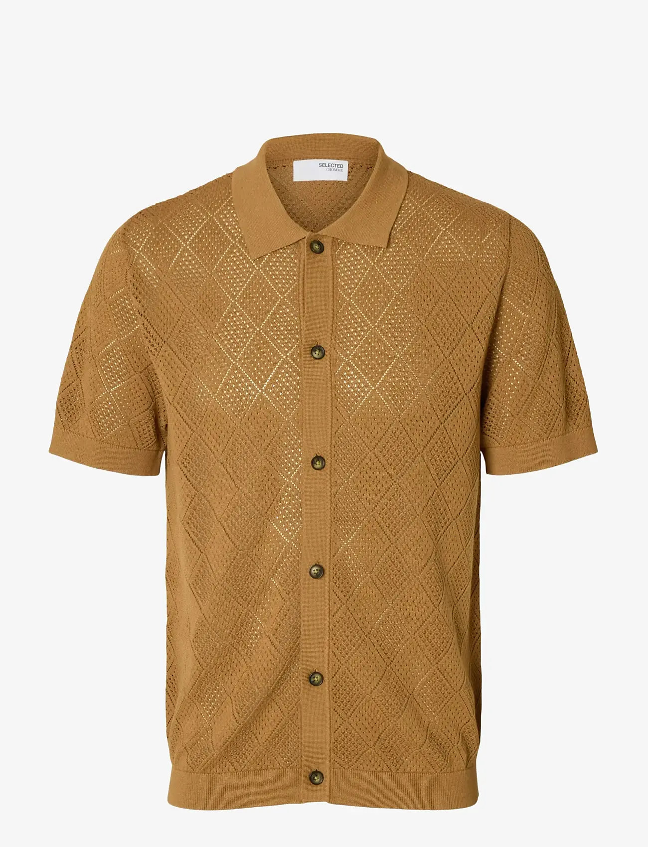 Selected - SLHARCO SS KNIT STRUCTURE POLO CARDIGAN - chipmunk - 1