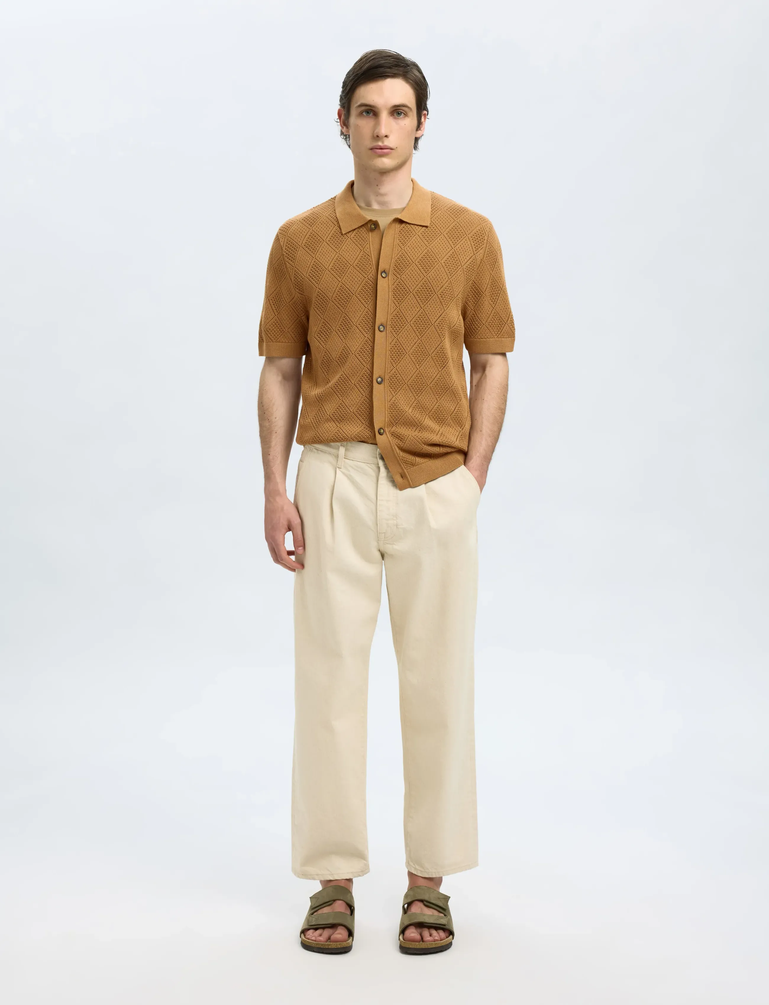 Selected - SLHARCO SS KNIT STRUCTURE POLO CARDIGAN - chipmunk - 3