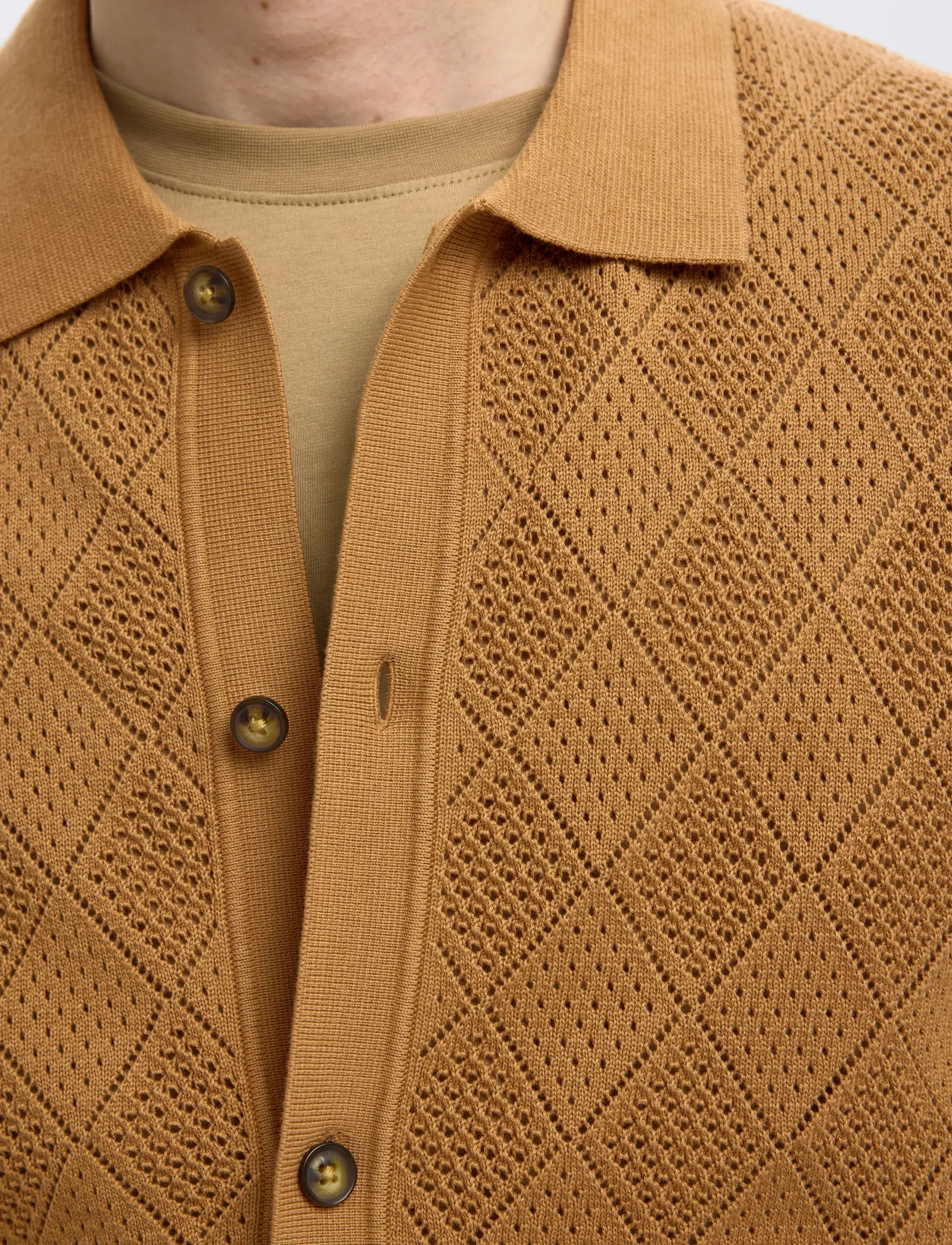 Selected - SLHARCO SS KNIT STRUCTURE POLO CARDIGAN - chipmunk - 4