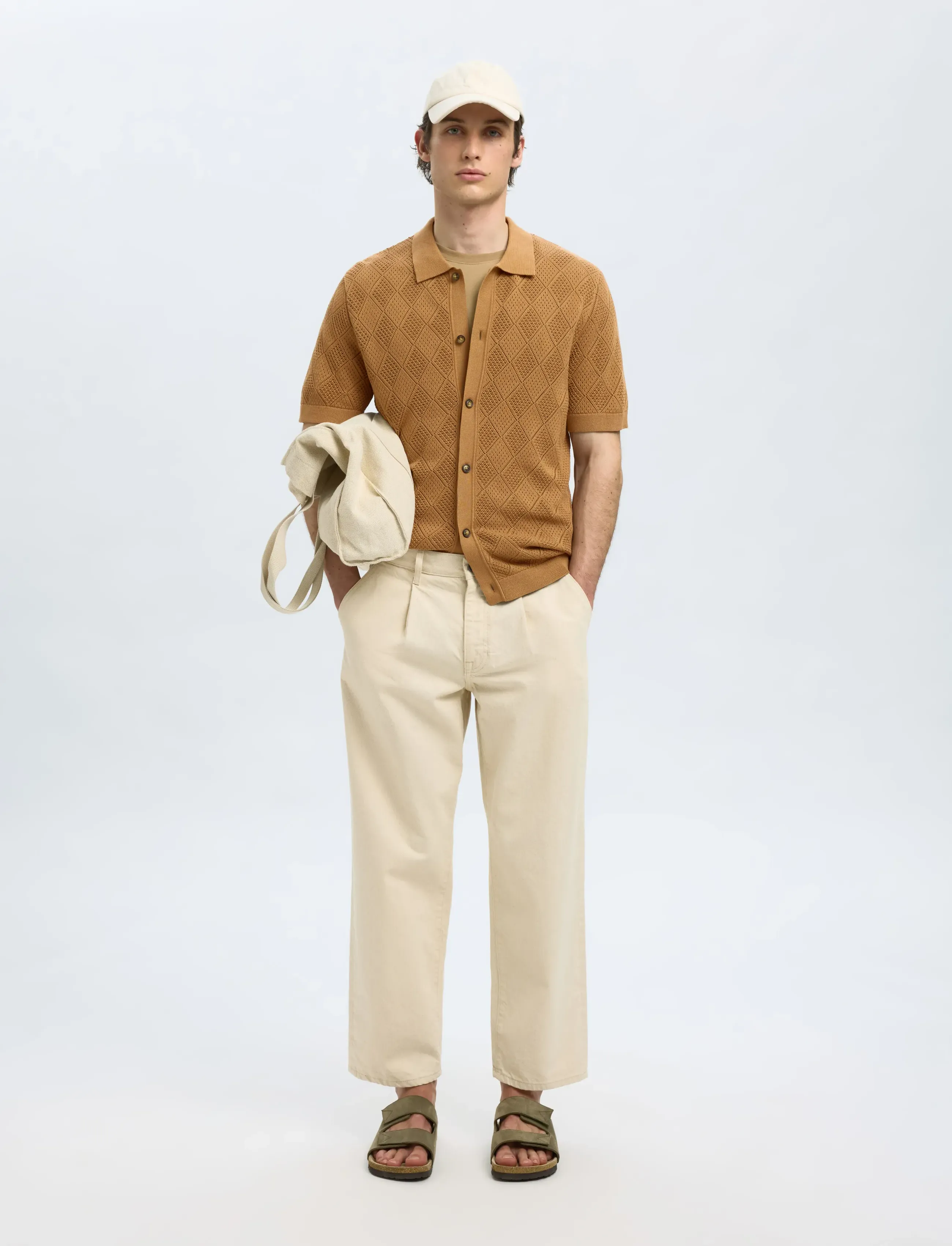 Selected - SLHARCO SS KNIT STRUCTURE POLO CARDIGAN - kortærmede skjorter - chipmunk - 5