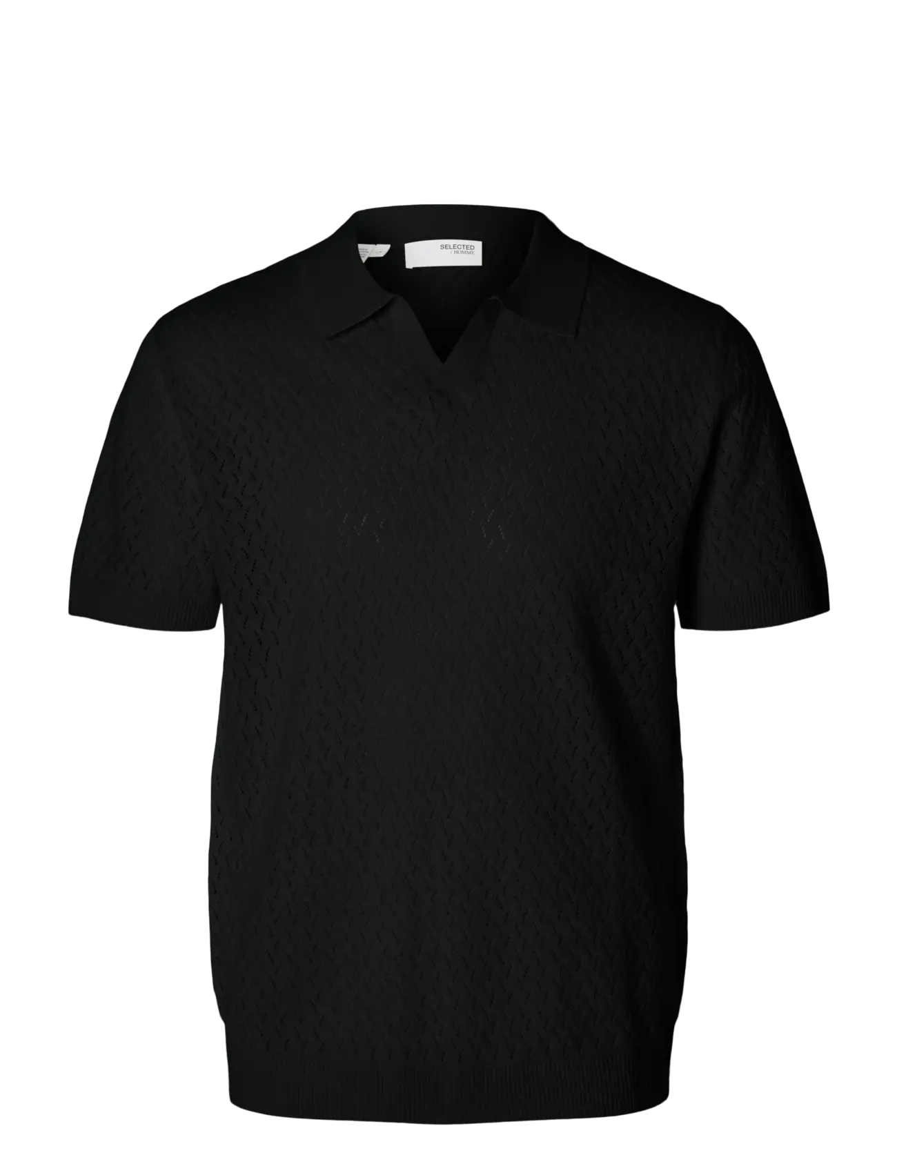 Selected SLHLINO SS KNIT CROCHET OPEN POLO - Strickmode - BLACK / black