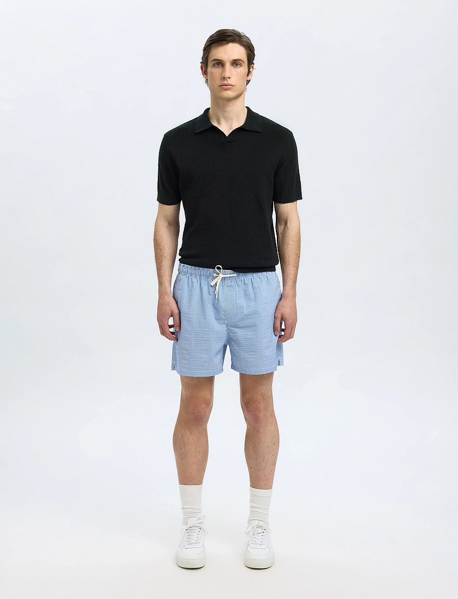 Selected - SLHLINO SS KNIT CROCHET OPEN POLO - kootud polosärgid - black - 4