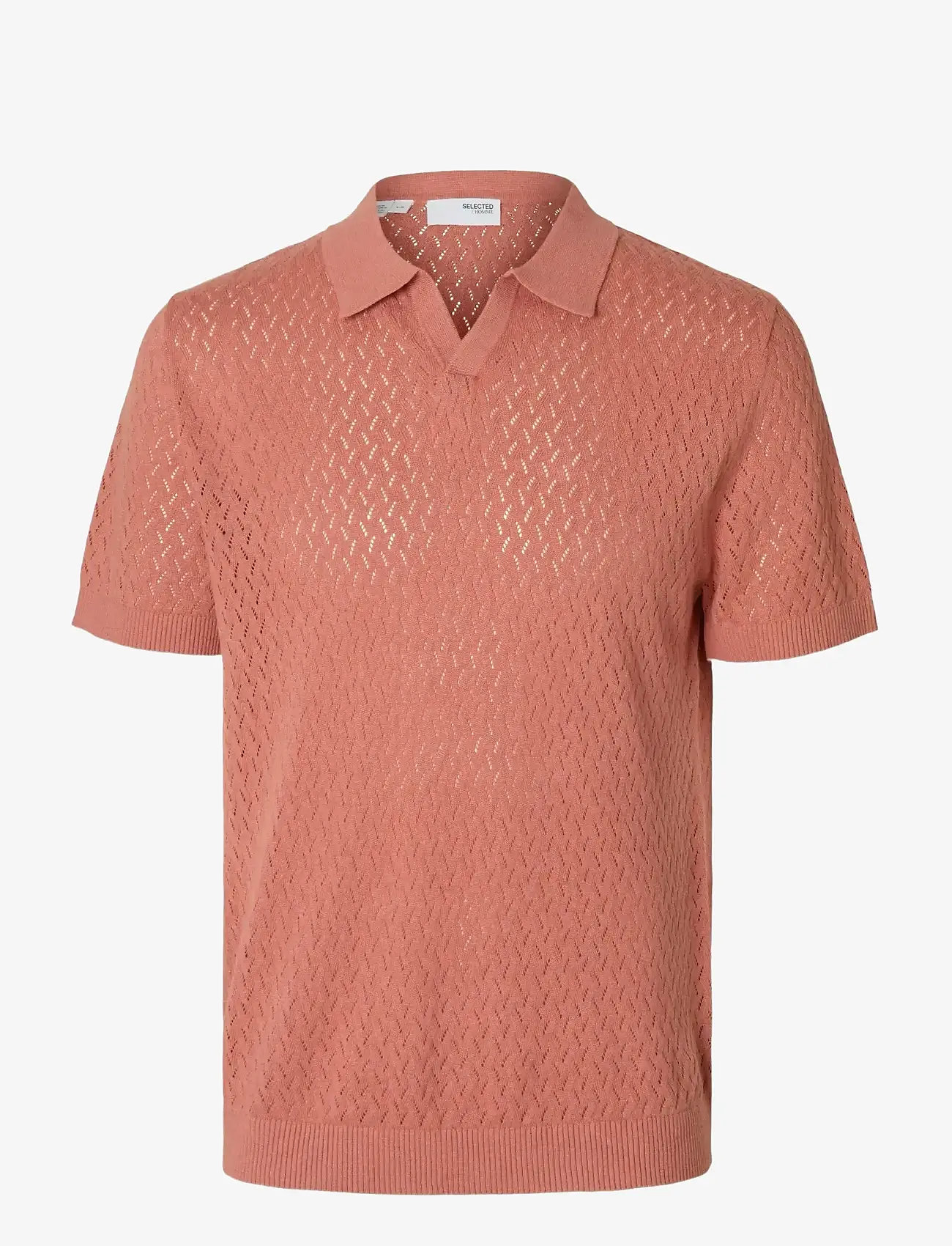Selected - SLHLINO SS KNIT CROCHET OPEN POLO - gestrickte polohemden - rose dawn - 1