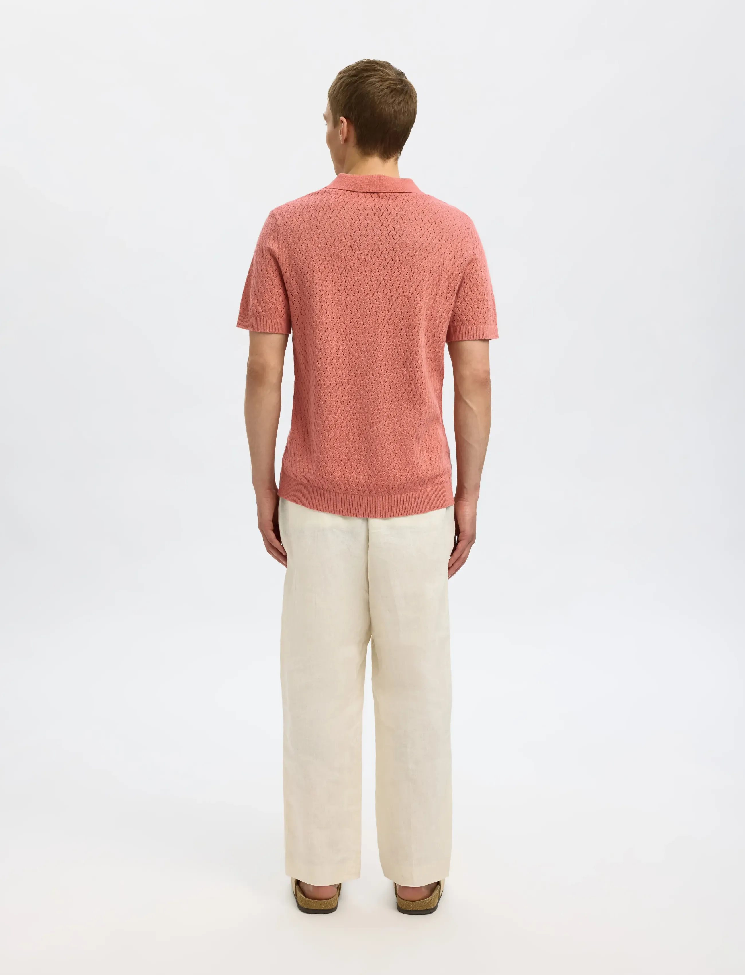 Selected - SLHLINO SS KNIT CROCHET OPEN POLO - laveste priser - rose dawn - 2