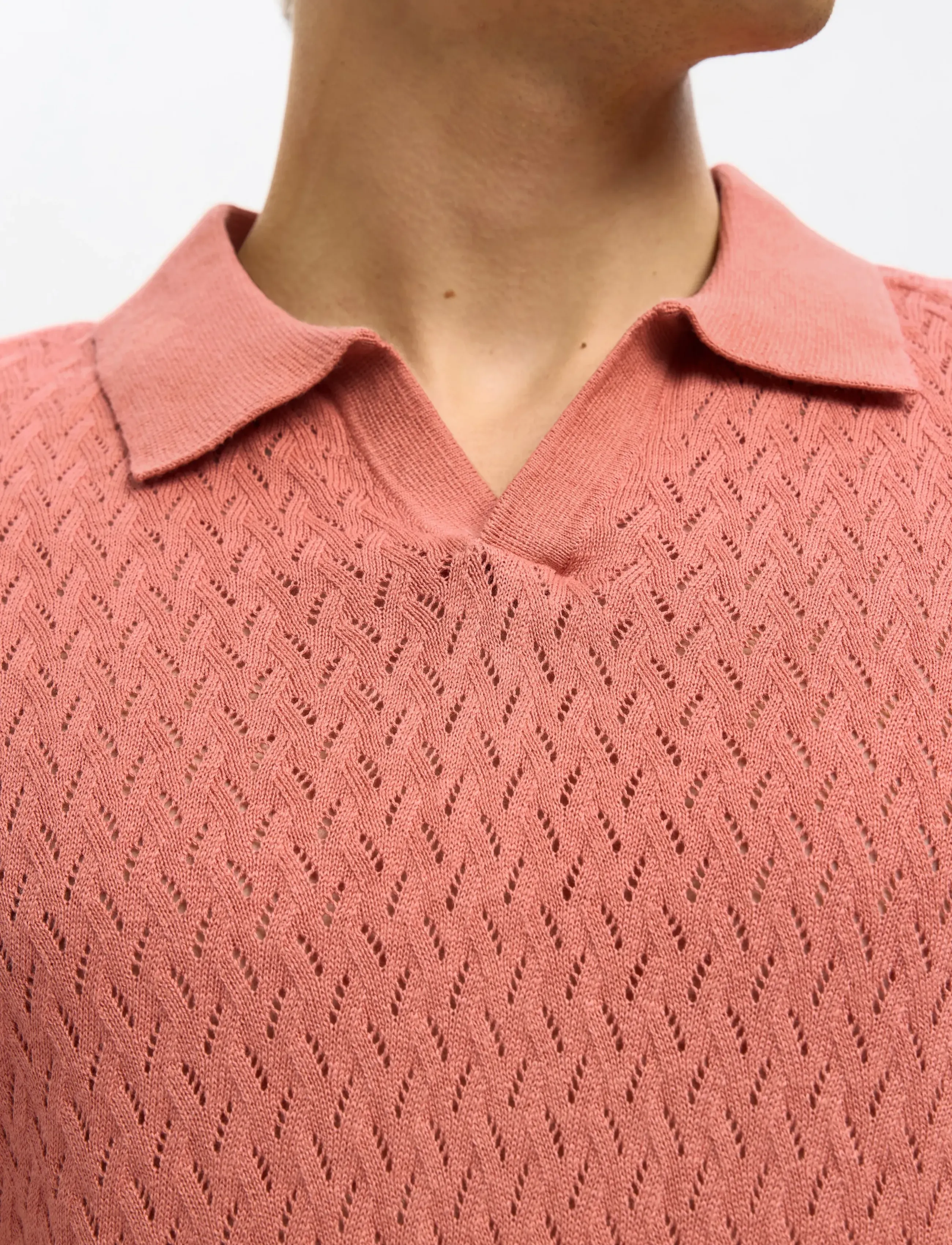 Selected - SLHLINO SS KNIT CROCHET OPEN POLO - laveste priser - rose dawn - 5