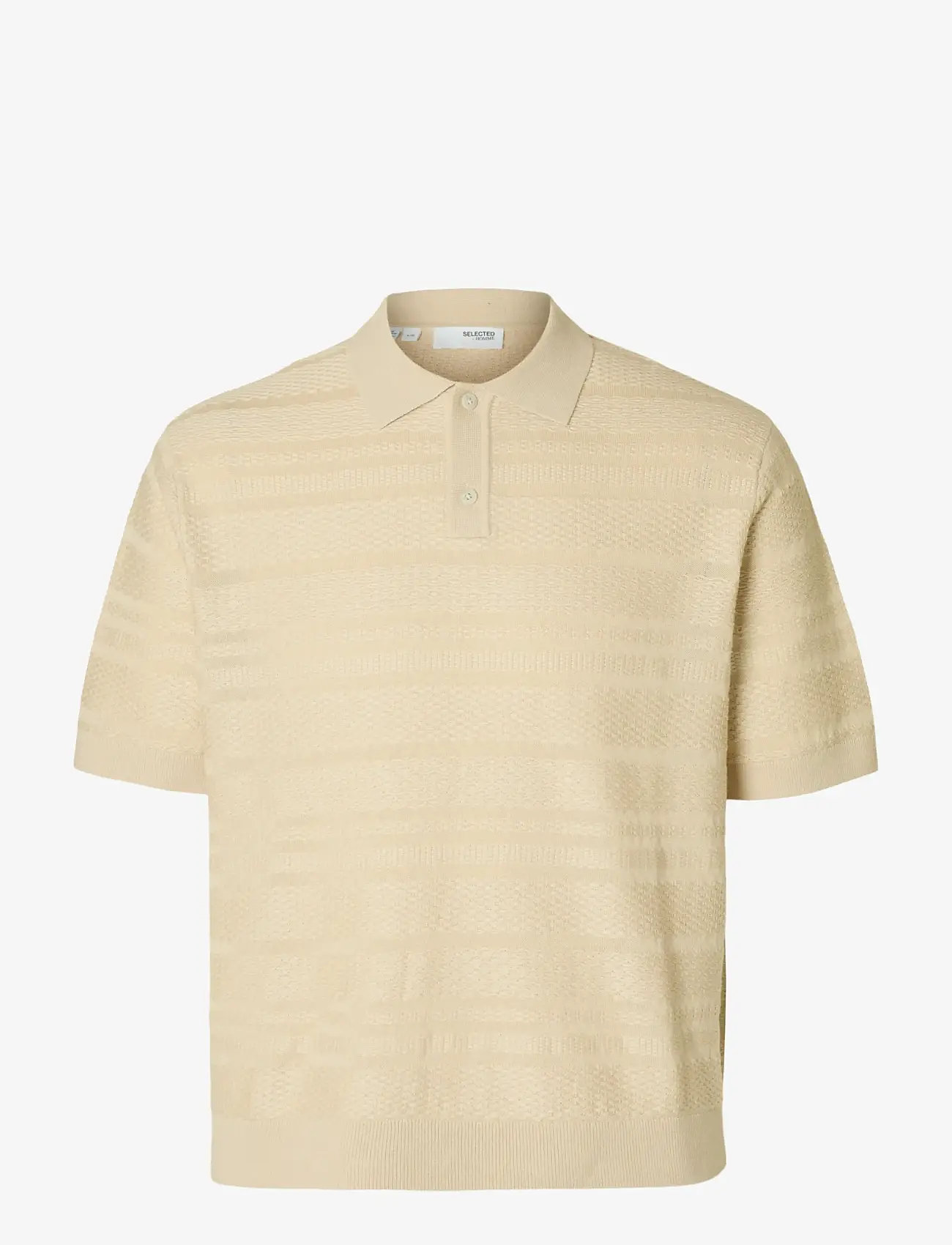 Selected - SLHFOAM SS KNIT RELAXED STRUCTURE POLO - kurzärmelig - oatmeal - 1
