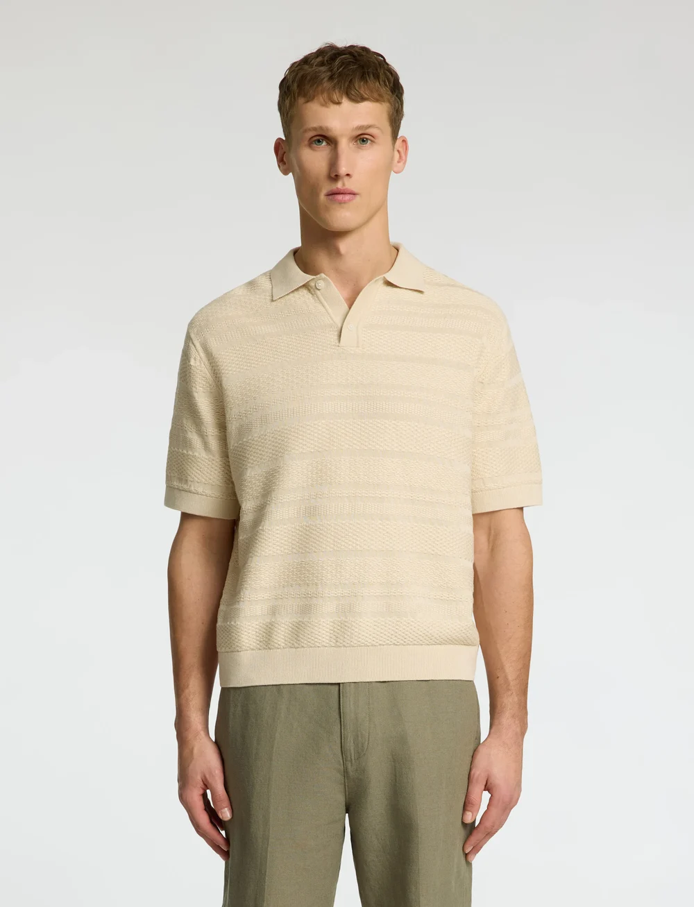 Selected - SLHFOAM SS KNIT RELAXED STRUCTURE POLO - kurzärmelig - oatmeal - 0