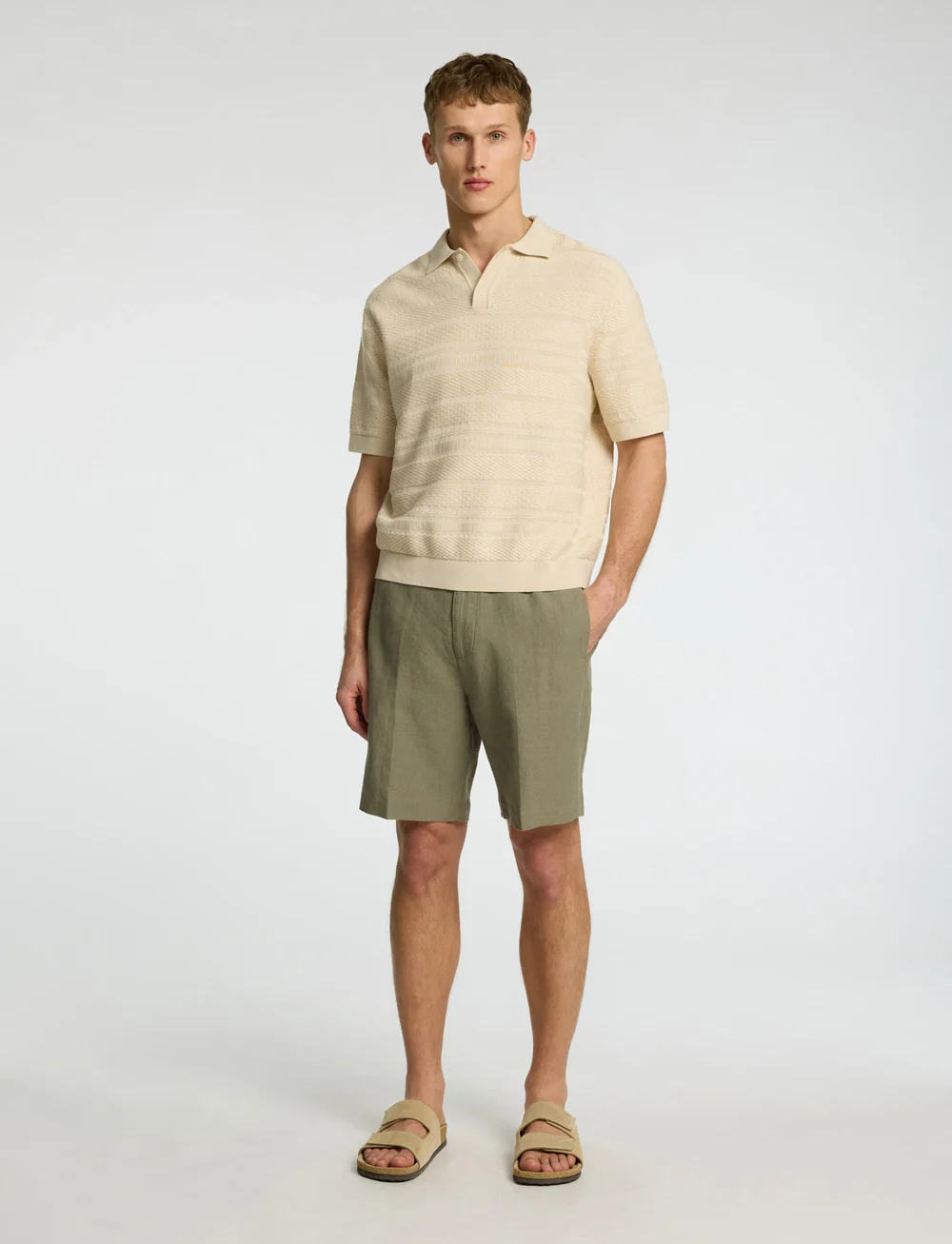 Selected - SLHFOAM SS KNIT RELAXED STRUCTURE POLO - kurzärmelig - oatmeal - 3