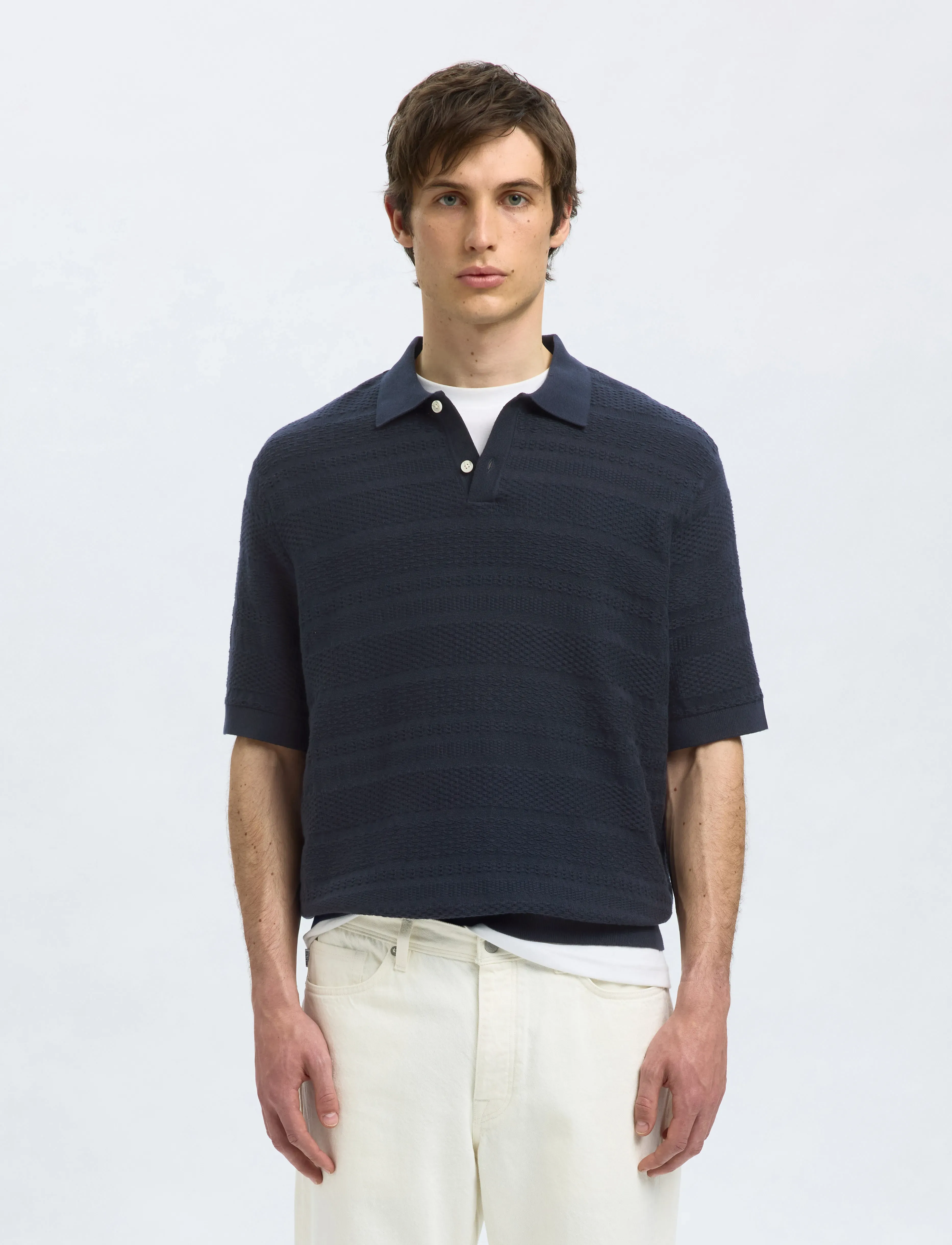 Selected SLHFOAM SS KNIT RELAXED STRUCTURE POLO - Poloer - SKY CAPTAIN / navy