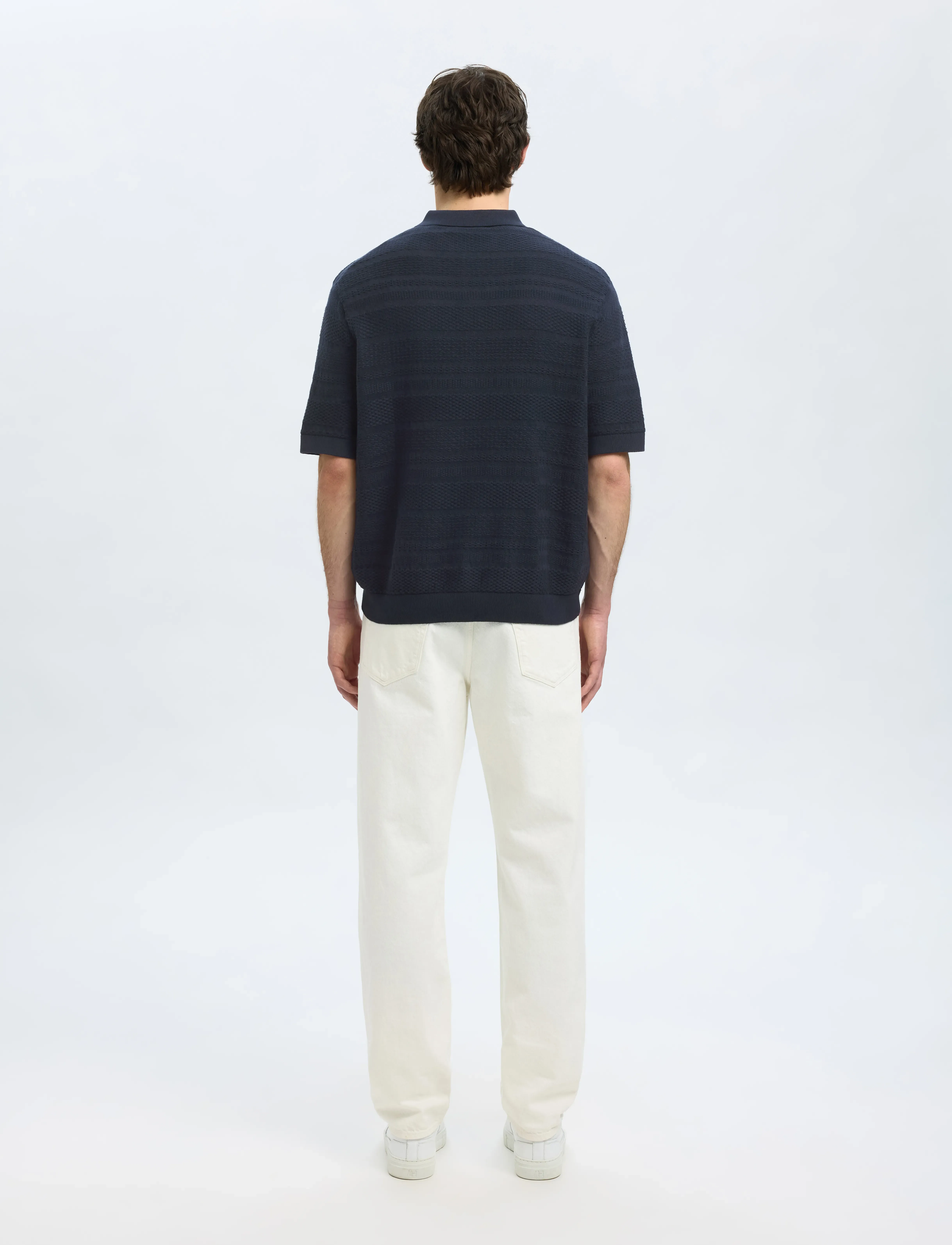 Selected - SLHFOAM SS KNIT RELAXED STRUCTURE POLO - kortærmede poloer - sky captain - 2