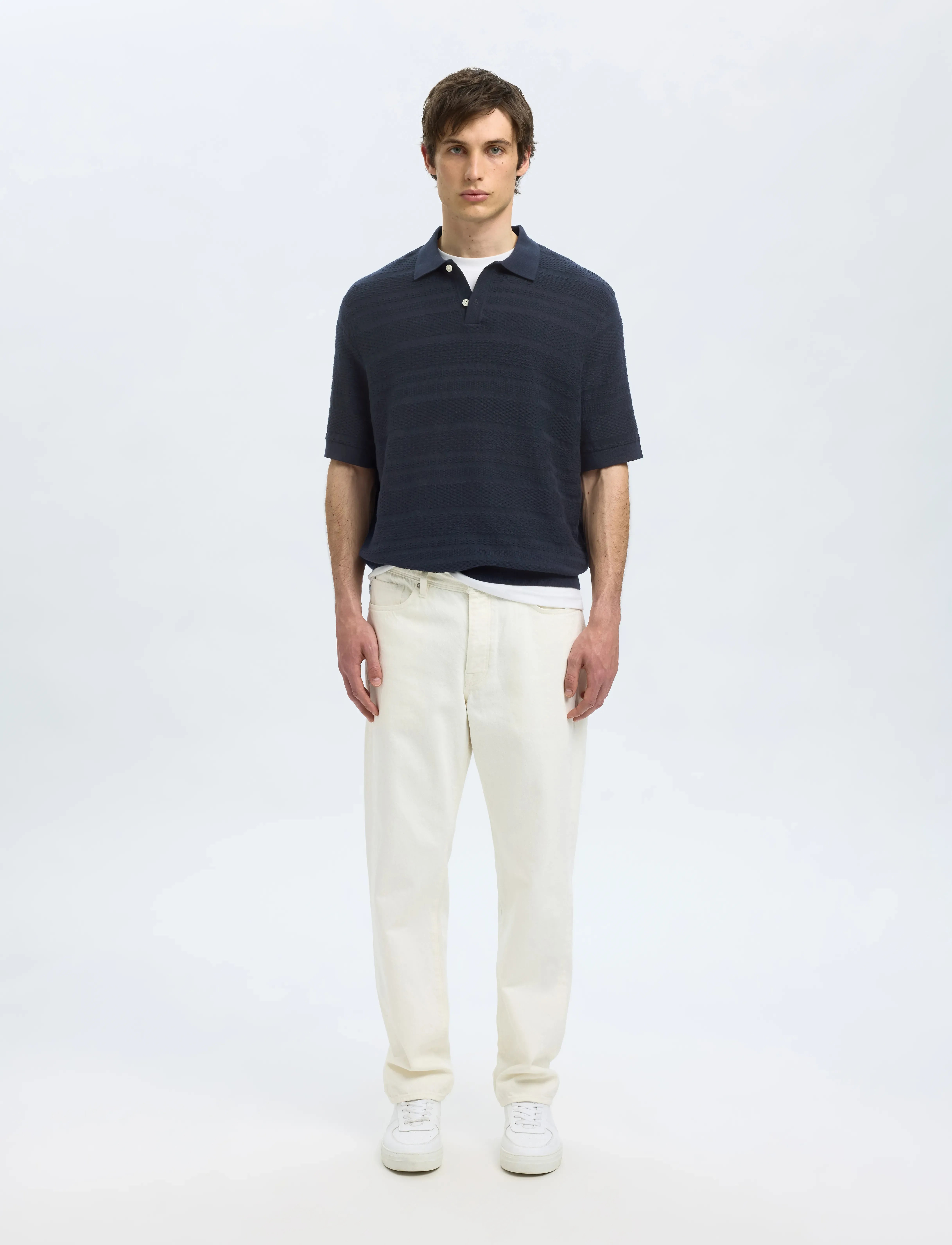 Selected - SLHFOAM SS KNIT RELAXED STRUCTURE POLO - kortærmede poloer - sky captain - 3