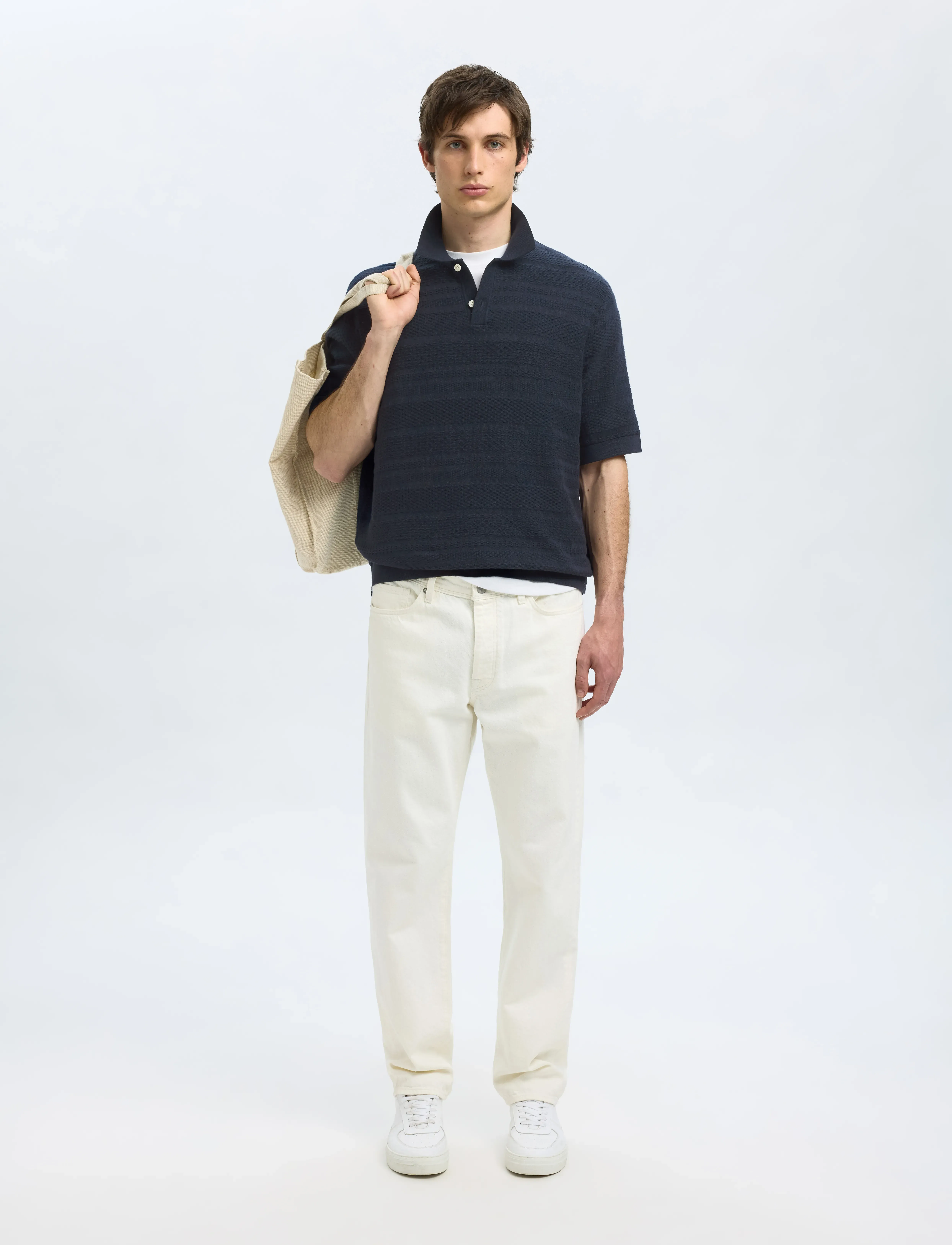 Selected - SLHFOAM SS KNIT RELAXED STRUCTURE POLO - kortærmede poloer - sky captain - 5