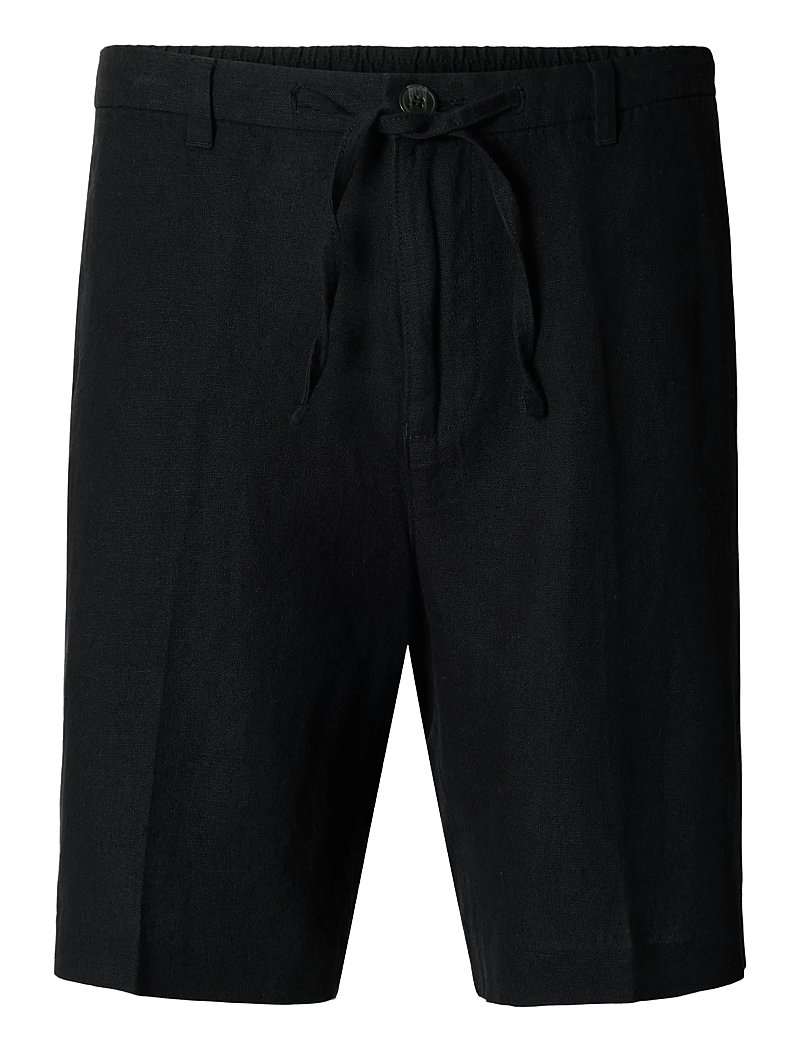 Selected - SLMREGULAR-LEROY LINEN BLD SHORTS NOOS - leinen-shorts - black - 1