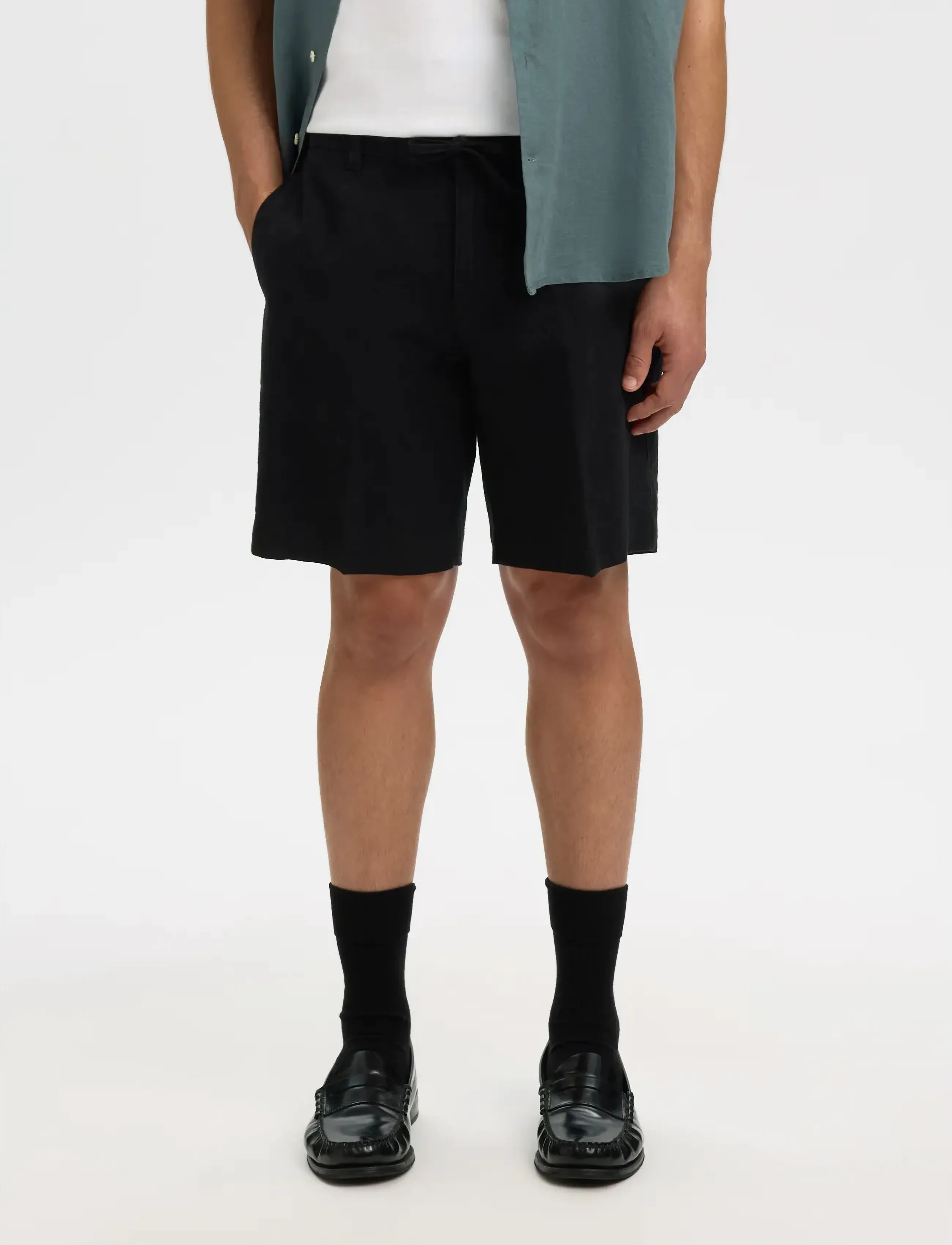 Selected Slmregular-Leroy Linen Bld Shorts Noos, Mænd, Snøre Linned Shorts, Sort, Str: XXL