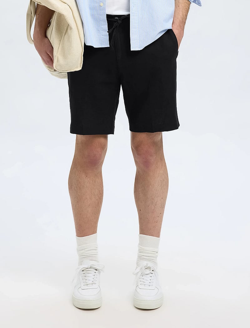 Selected - SLMREGULAR-LEROY LINEN BLD SHORTS NOOS - leinen-shorts - black - 0