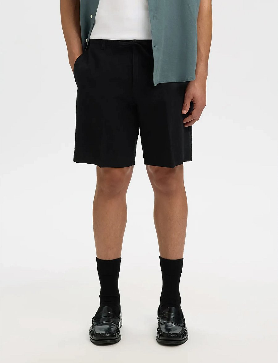 Selected - SLMREGULAR-LEROY LINEN BLD SHORTS NOOS - leinen-shorts - black - 0