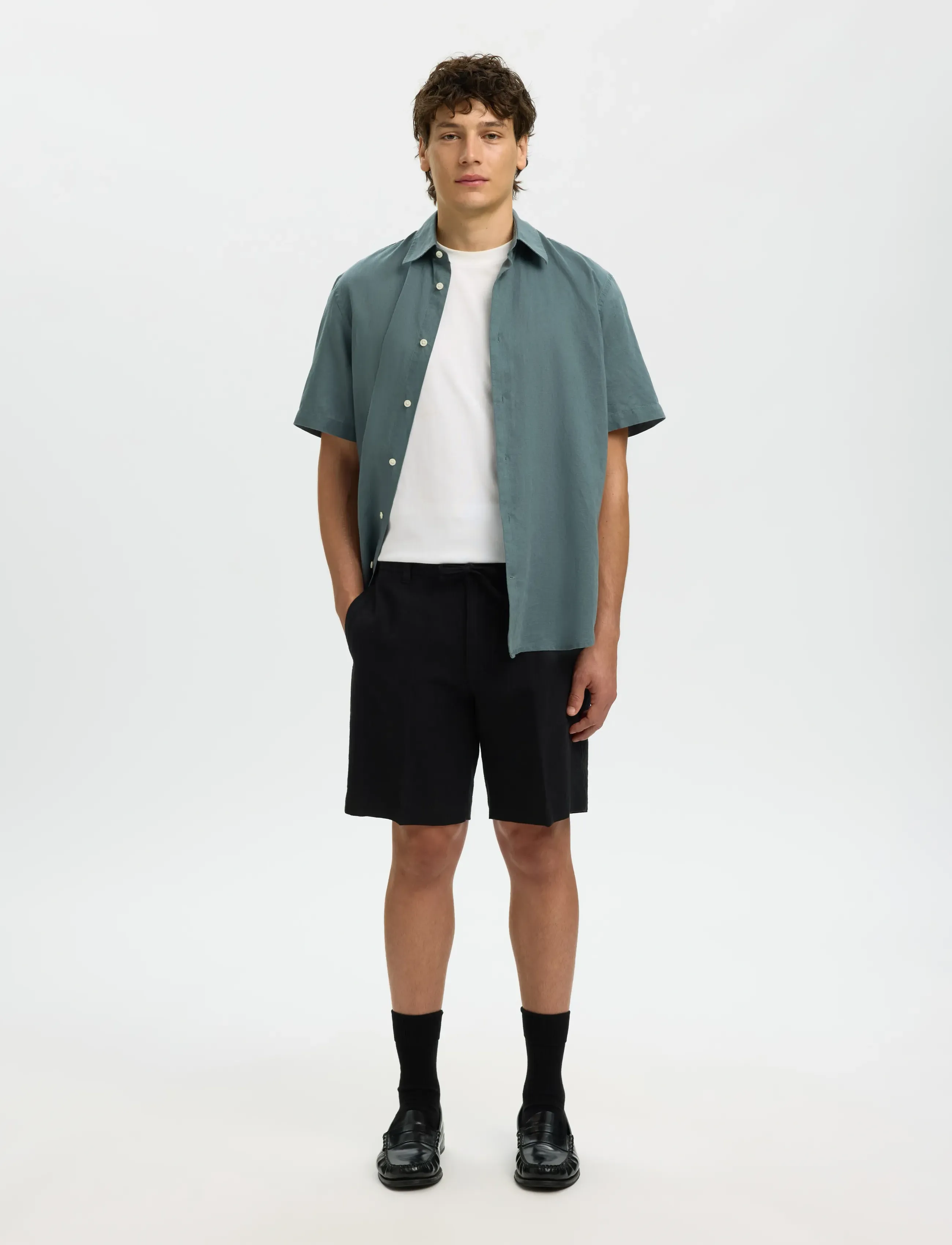 Selected - SLMREGULAR-LEROY LINEN BLD SHORTS NOOS - leinen-shorts - black - 3