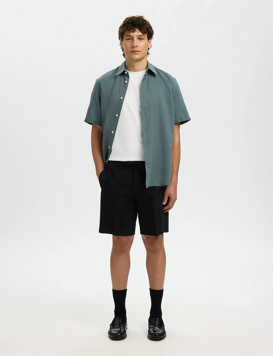 Selected - SLMREGULAR-LEROY LINEN BLD SHORTS NOOS - leinen-shorts - black - 3