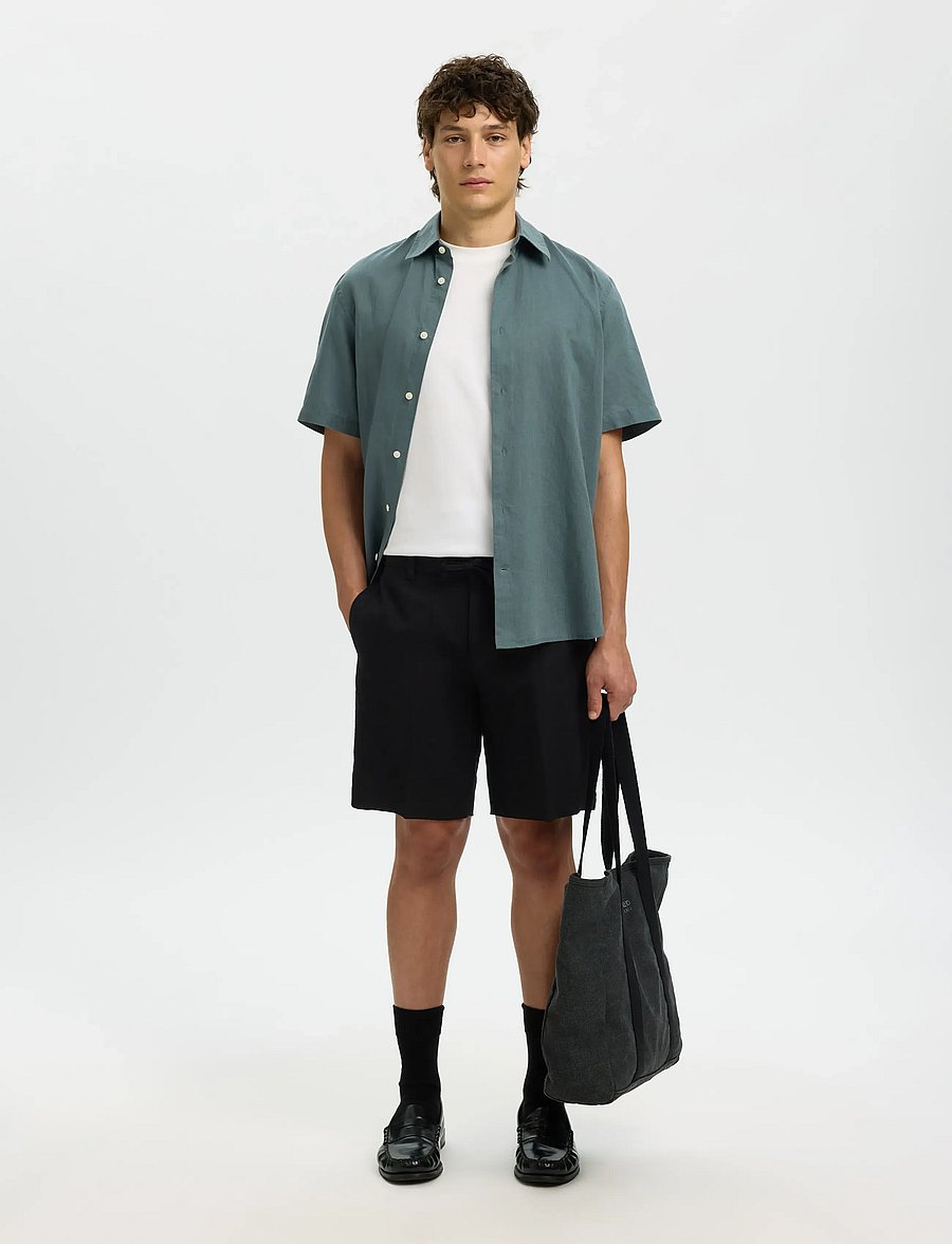 Selected - SLMREGULAR-LEROY LINEN BLD SHORTS NOOS - leinen-shorts - black - 5