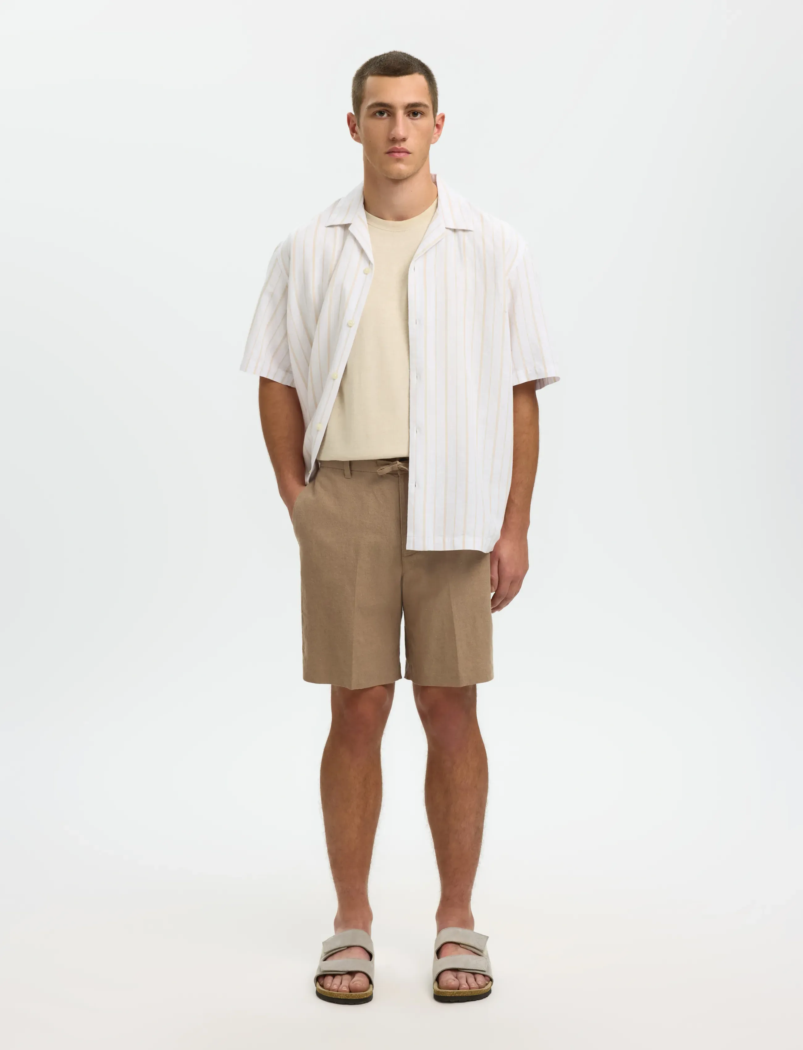 Selected - SLMREGULAR-LEROY LINEN BLD SHORTS NOOS - hørshorts - caribou - 3