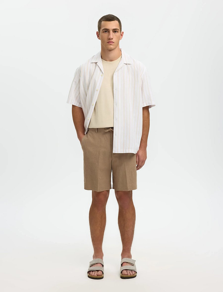 Selected - SLMREGULAR-LEROY LINEN BLD SHORTS NOOS - leinen-shorts - caribou - 3