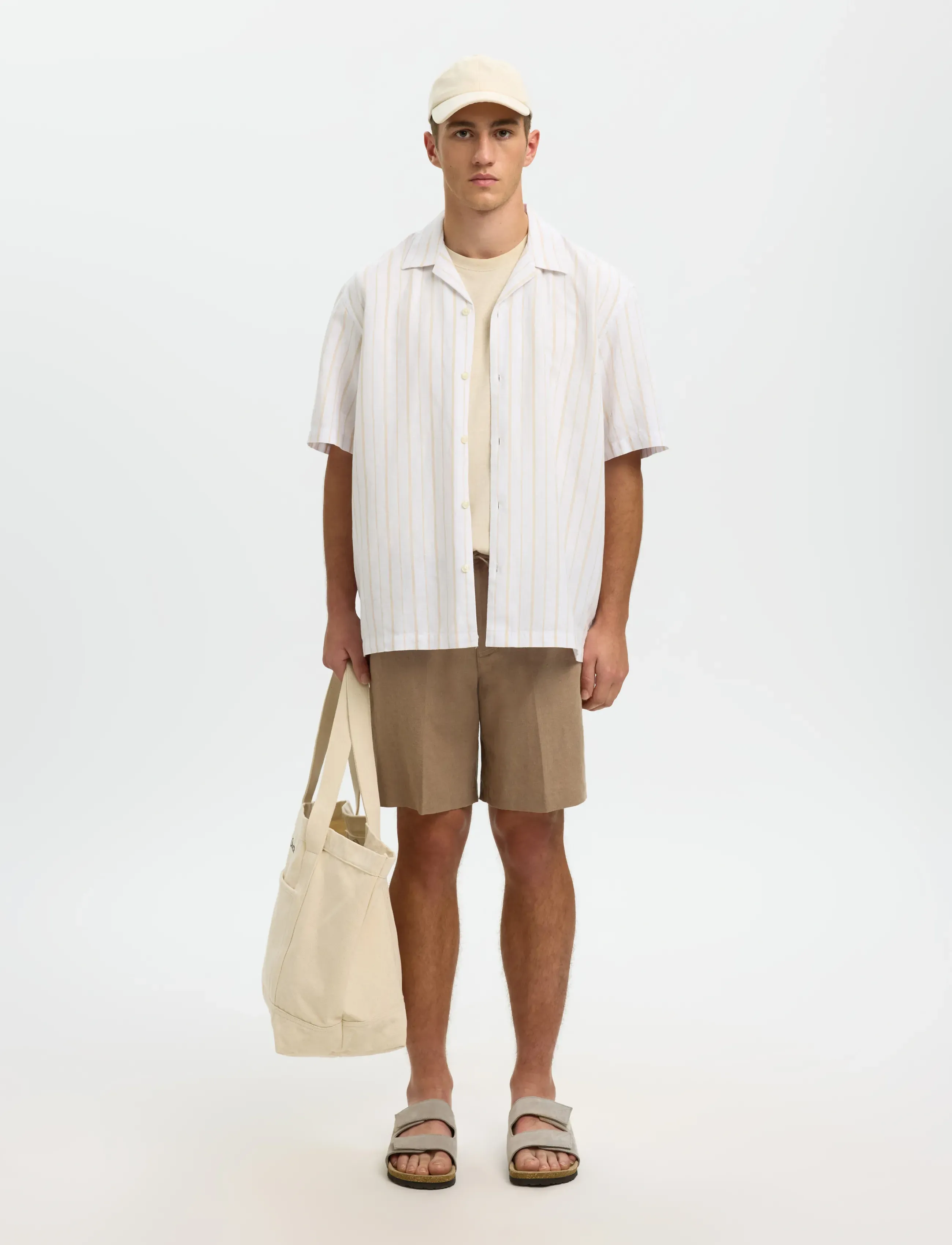 Selected - SLMREGULAR-LEROY LINEN BLD SHORTS NOOS - hørshorts - caribou - 5