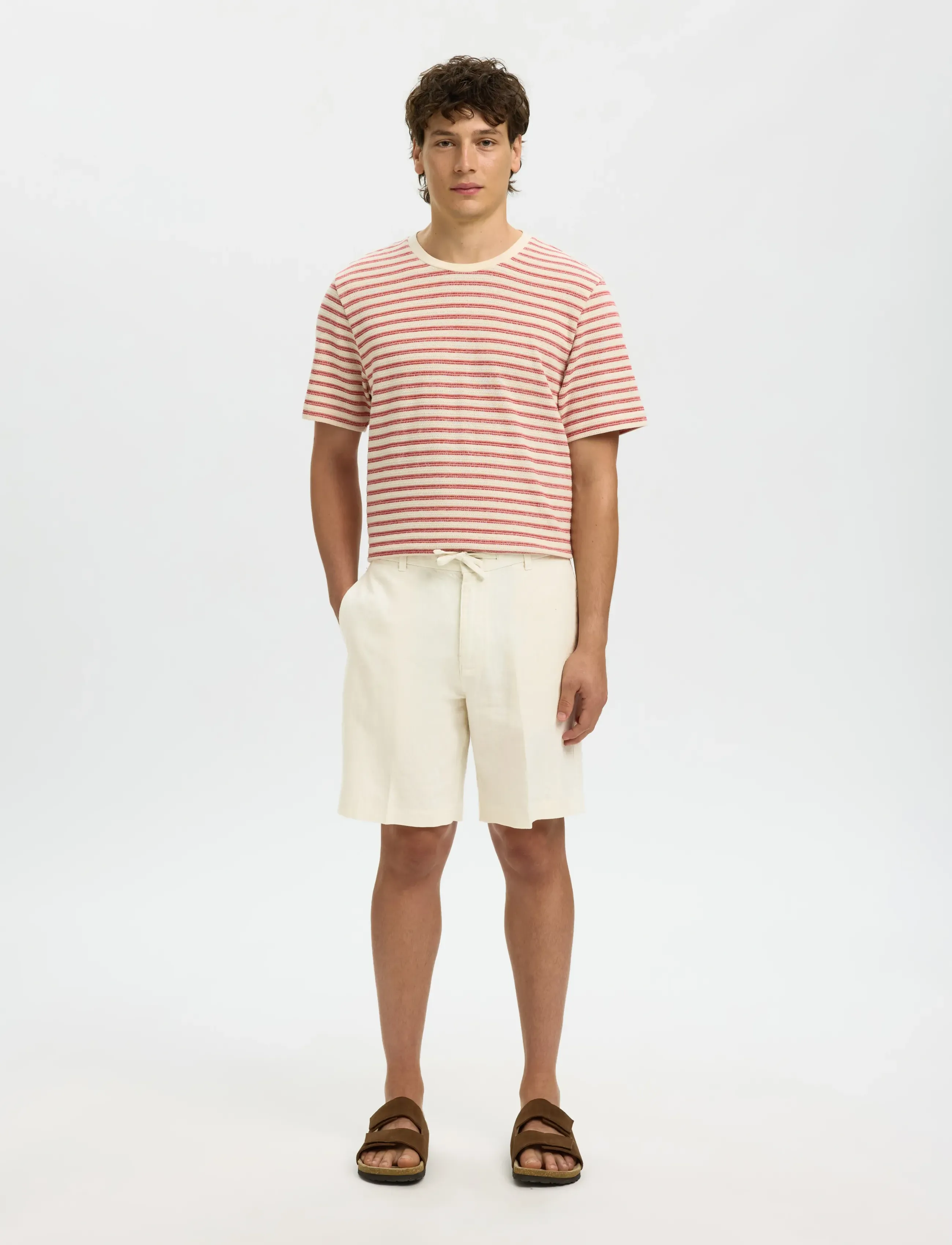 Selected - SLMREGULAR-LEROY LINEN BLD SHORTS NOOS - hørshorts - cloud dancer - 3