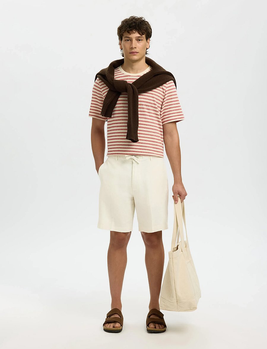 Selected - SLMREGULAR-LEROY LINEN BLD SHORTS NOOS - szorty lniane - cloud dancer - 5