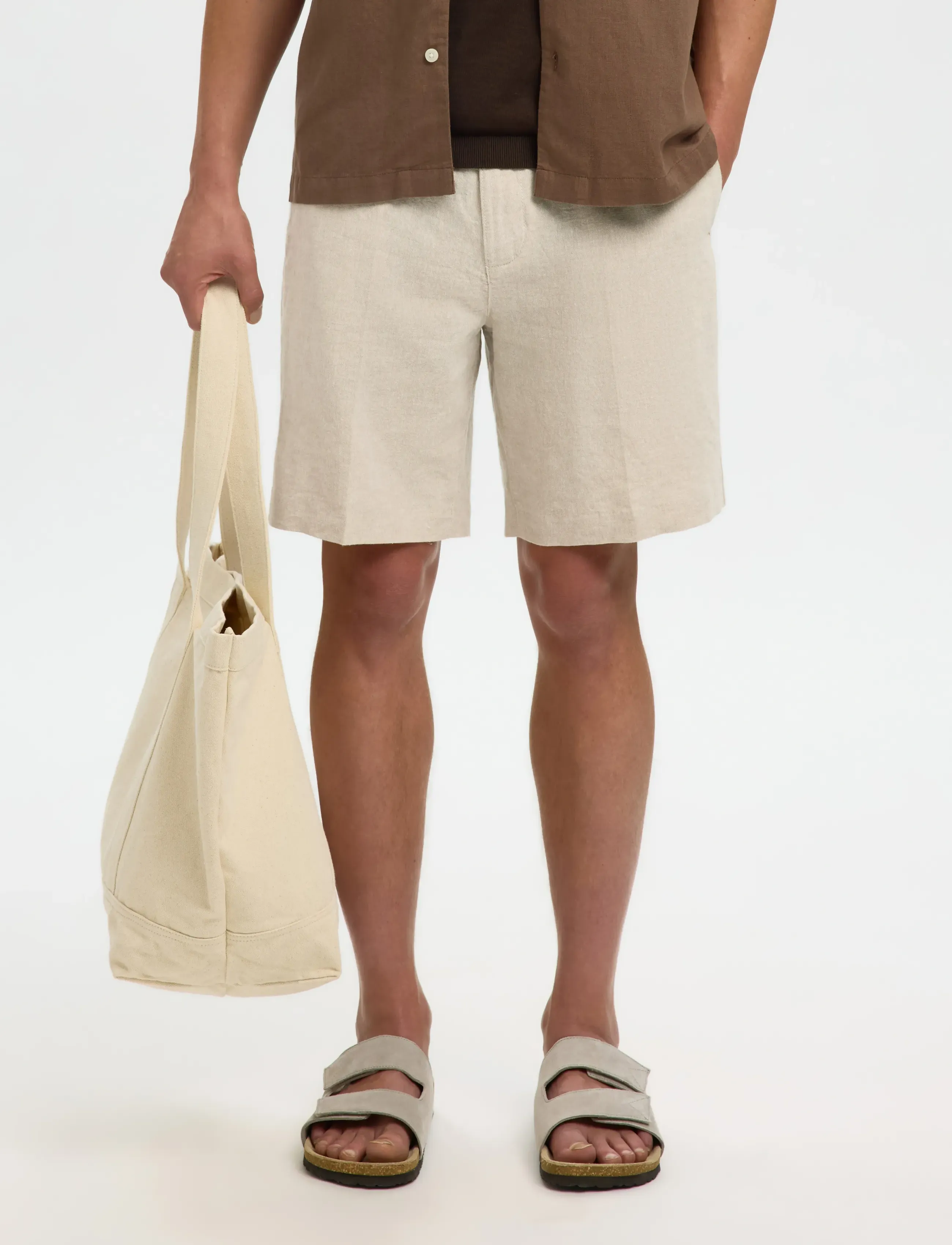 Selected Slmregular-Leroy Linen Bld Shorts Noos, Mænd, Snøre Linned Shorts, Cream, Str: L