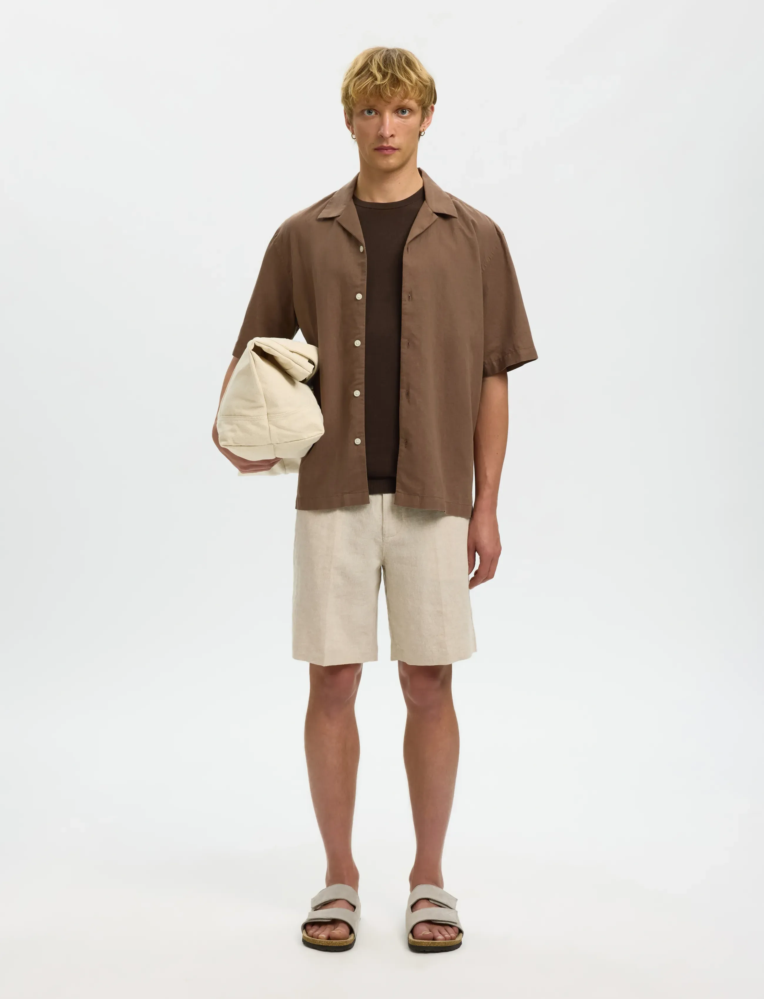 Selected - SLMREGULAR-LEROY LINEN BLD SHORTS NOOS - hørshorts - pure cashmere - 3