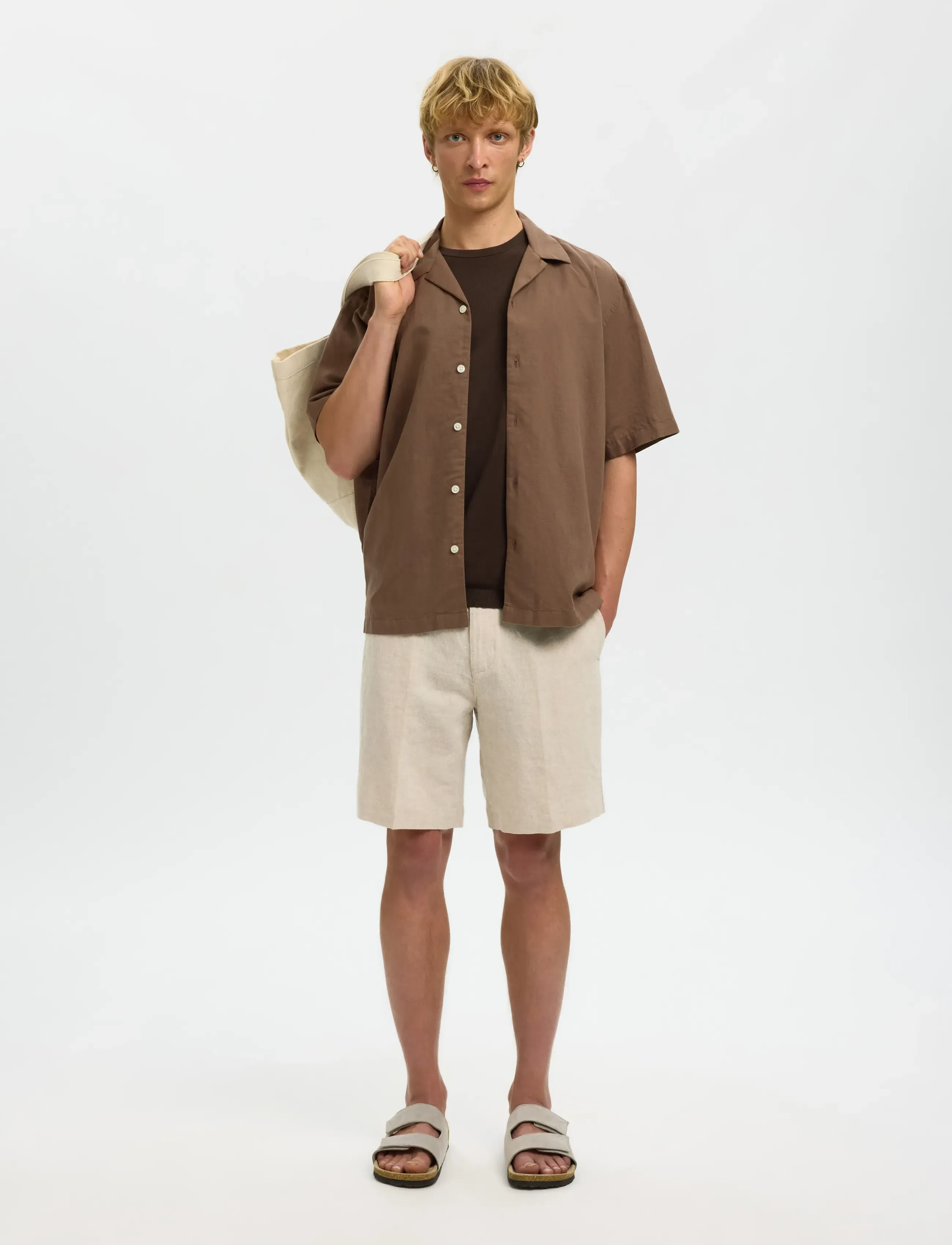Selected - SLMREGULAR-LEROY LINEN BLD SHORTS NOOS - hørshorts - pure cashmere - 5