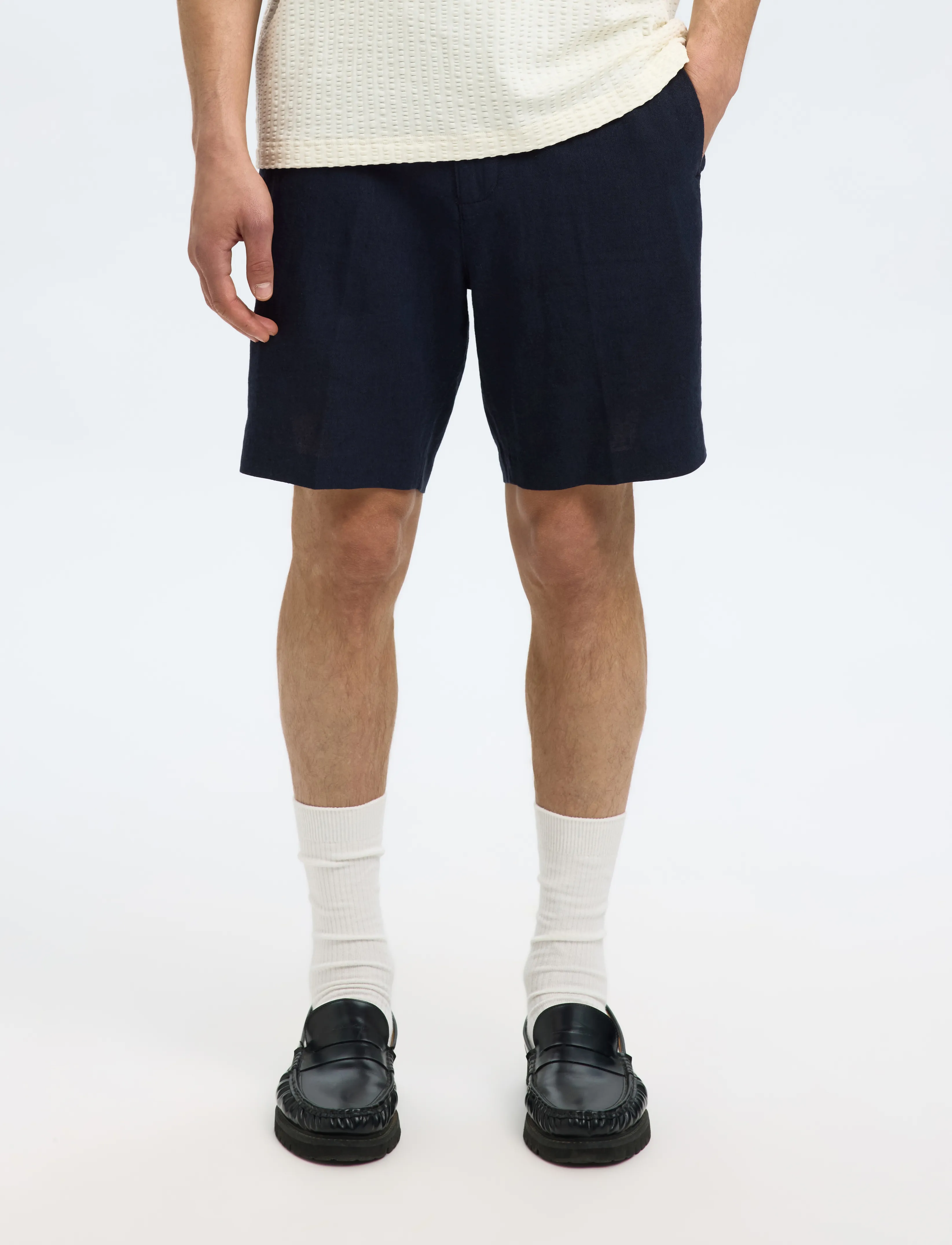 Selected Slmregular-Leroy Linen Bld Shorts Noos, Mænd, Snøre Linned Shorts, Navy, Str: XXL