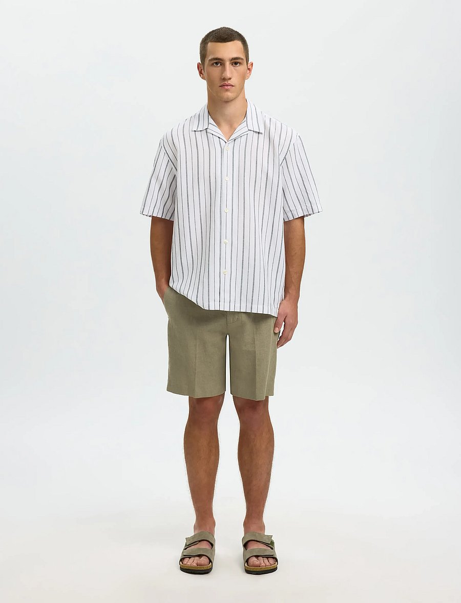 Selected - SLMREGULAR-LEROY LINEN BLD SHORTS NOOS - leinen-shorts - vetiver - 3