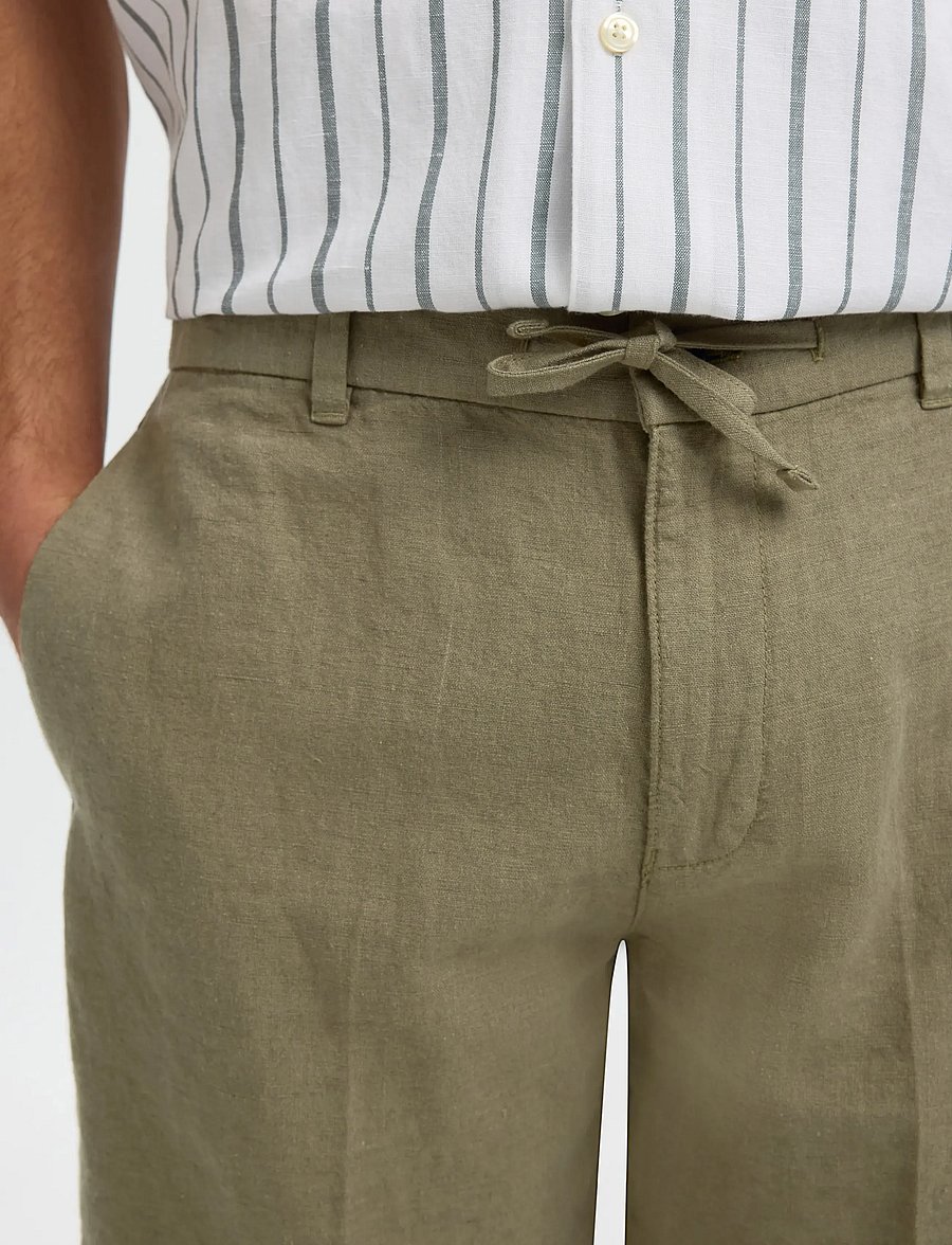Selected - SLMREGULAR-LEROY LINEN BLD SHORTS NOOS - leinen-shorts - vetiver - 4