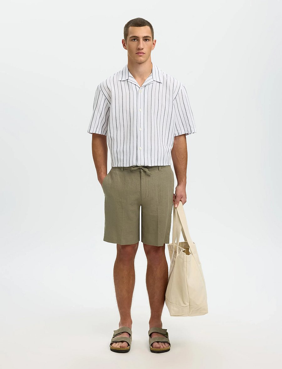 Selected - SLMREGULAR-LEROY LINEN BLD SHORTS NOOS - leinen-shorts - vetiver - 5